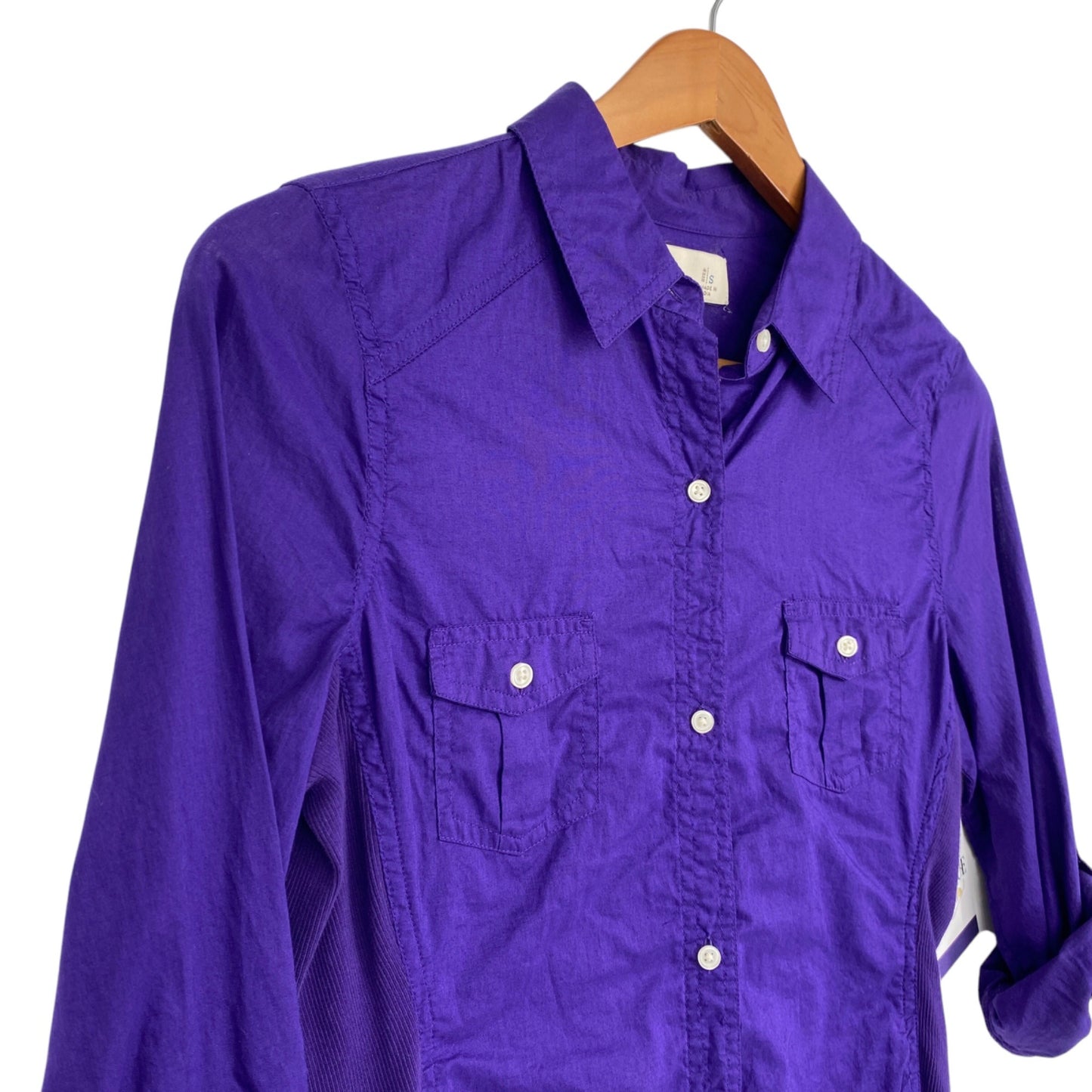 NWT Old Navy Womens S Purple Button Up Shirt Roll Tab Long Sleeve Collar Preppy