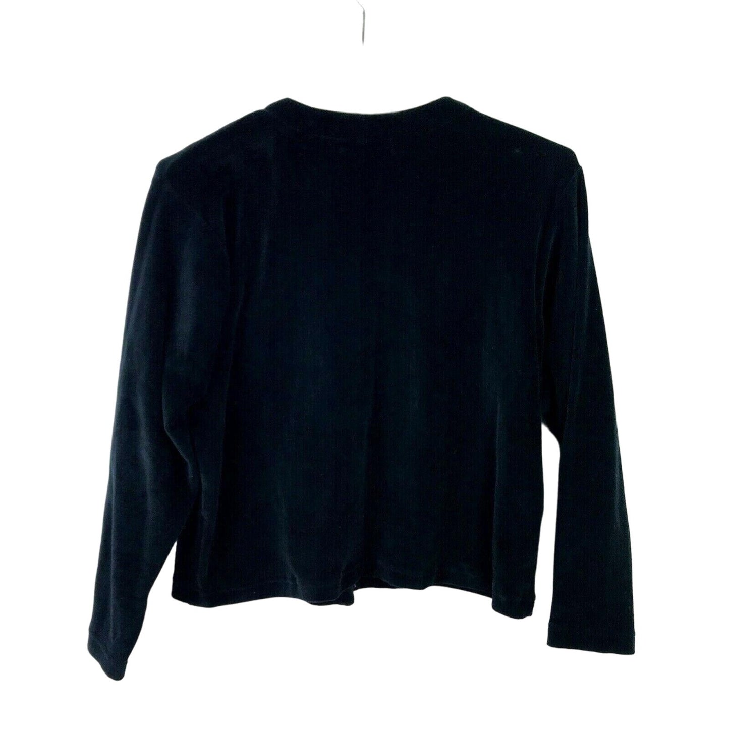 Victoria Jones Christmas Cardigan Sweater Black Velour Applique Holiday Medium