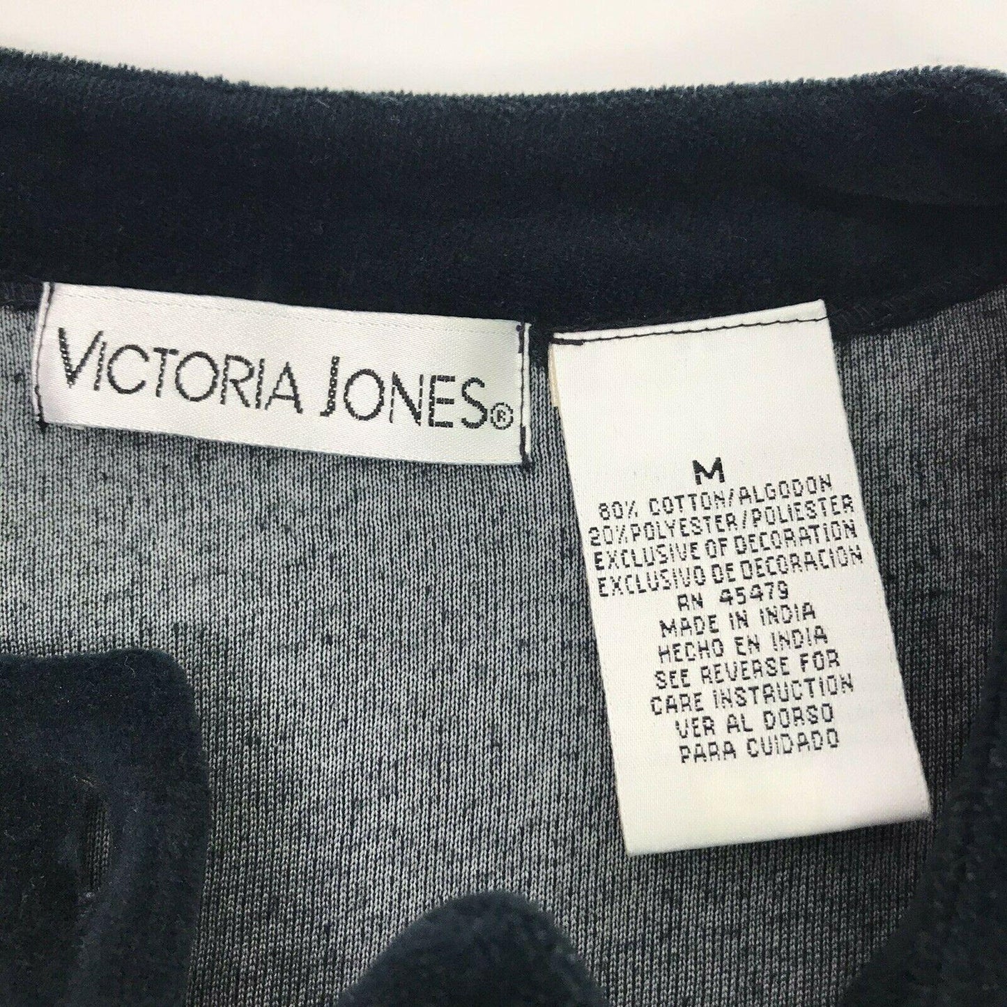 Victoria Jones Christmas Cardigan Sweater Black Velour Applique Holiday Medium