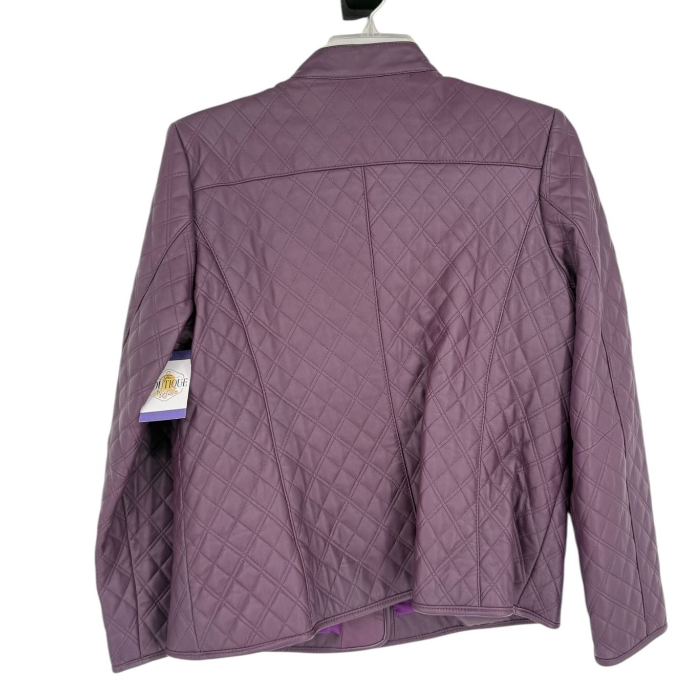 Isaac Mizrahi Live Womens XL Purple Leather Quilted Jacket Front Button Lined