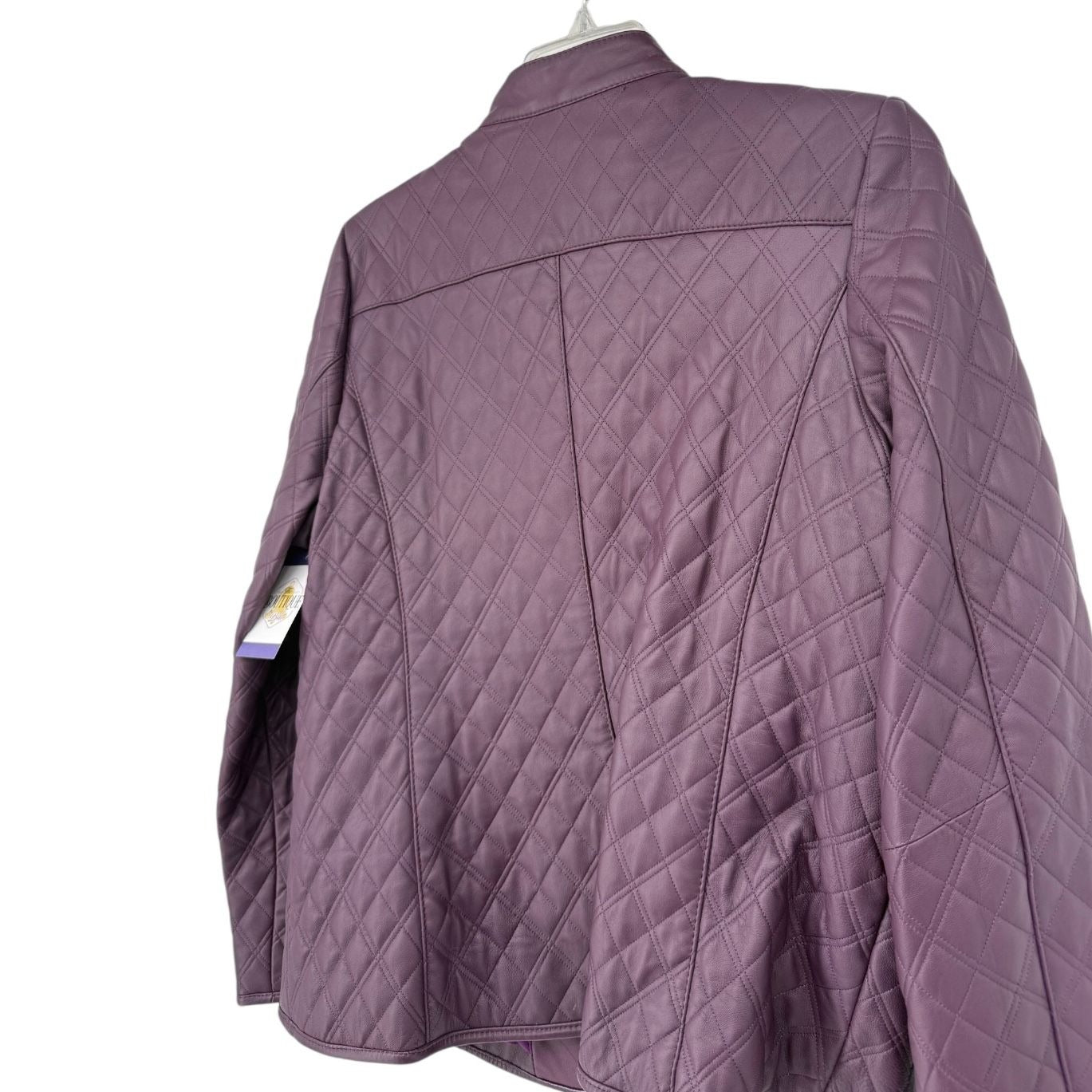 Isaac Mizrahi Live Womens XL Purple Leather Quilted Jacket Front Button Lined