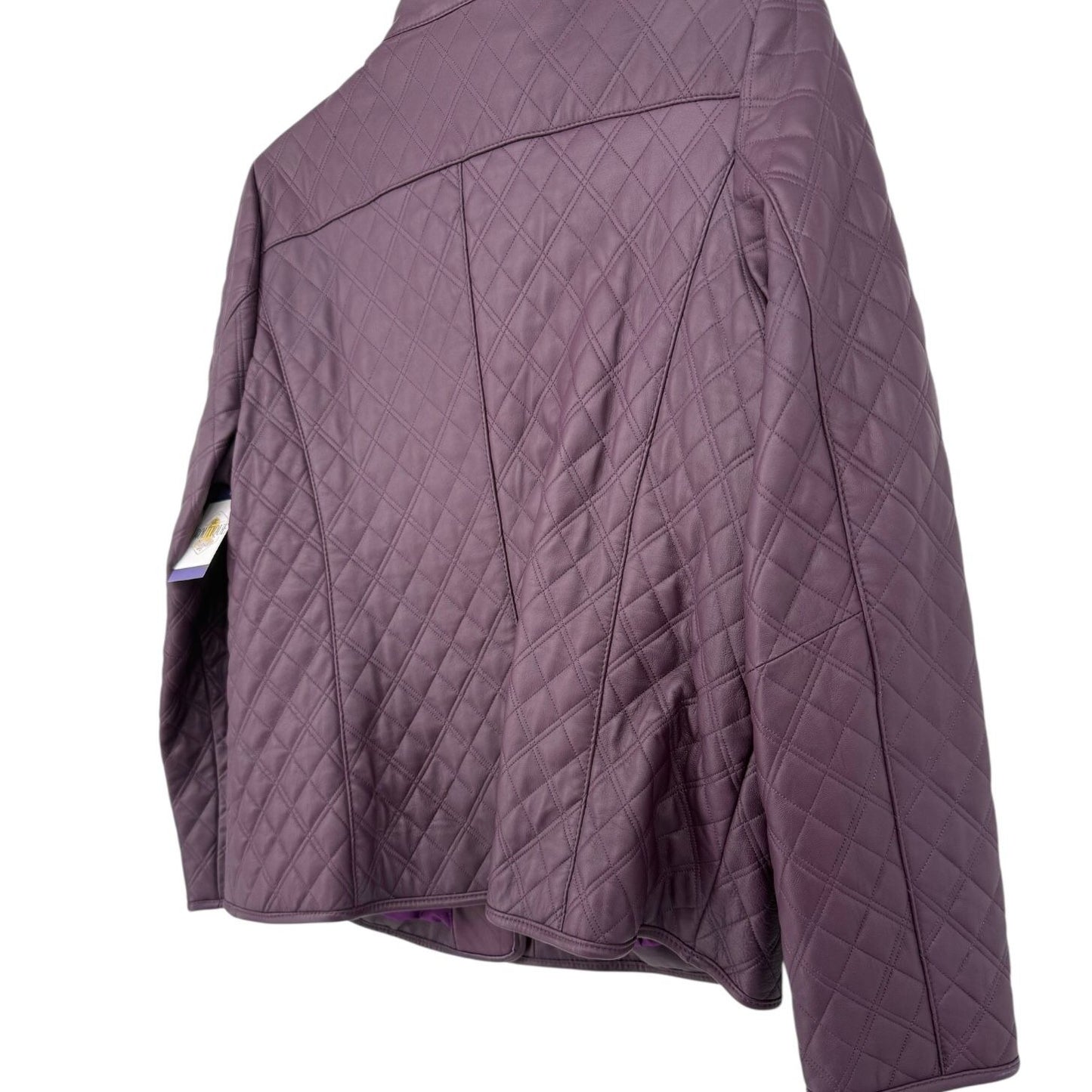 Isaac Mizrahi Live Womens XL Purple Leather Quilted Jacket Front Button Lined