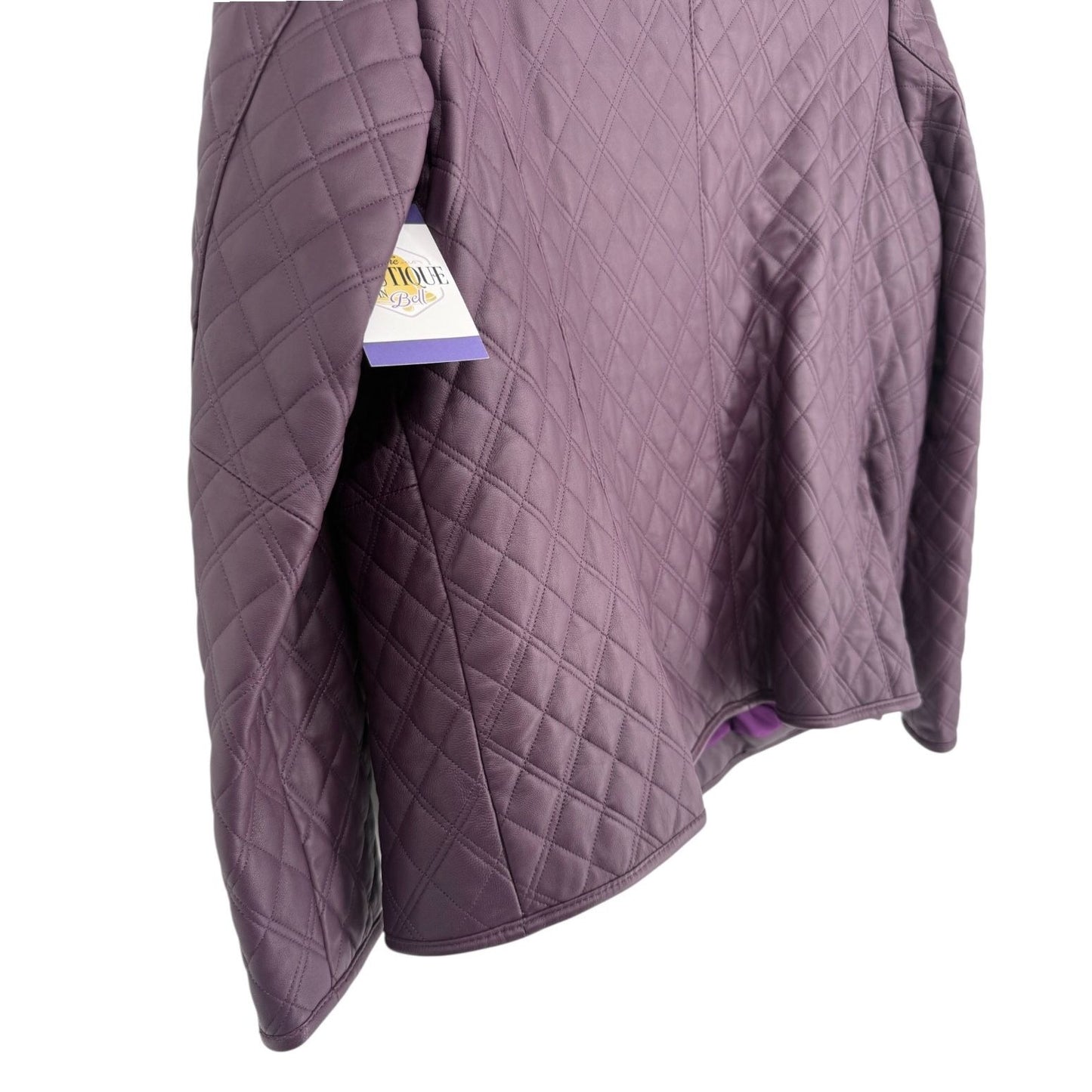 Isaac Mizrahi Live Womens XL Purple Leather Quilted Jacket Front Button Lined