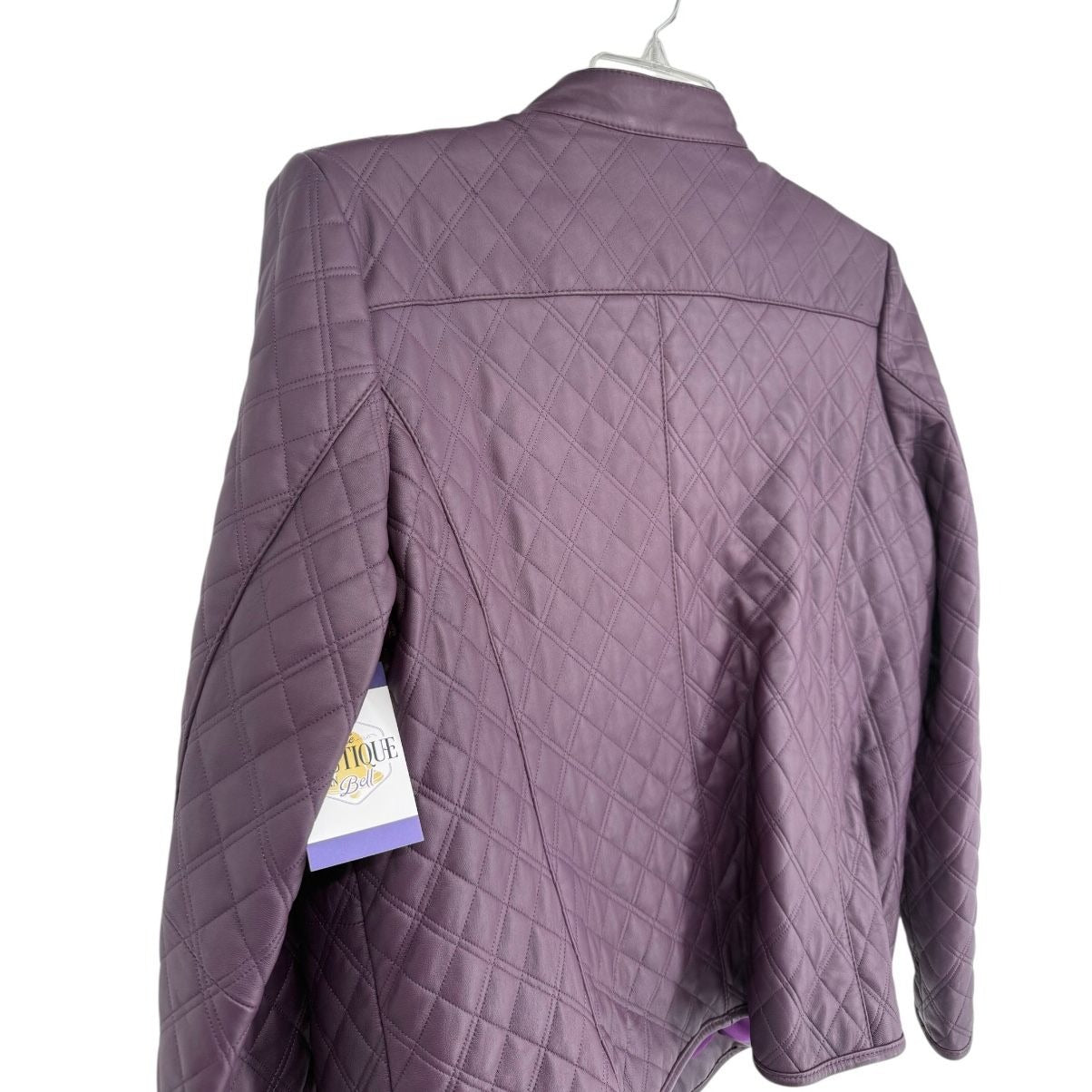 Isaac Mizrahi Live Womens XL Purple Leather Quilted Jacket Front Button Lined