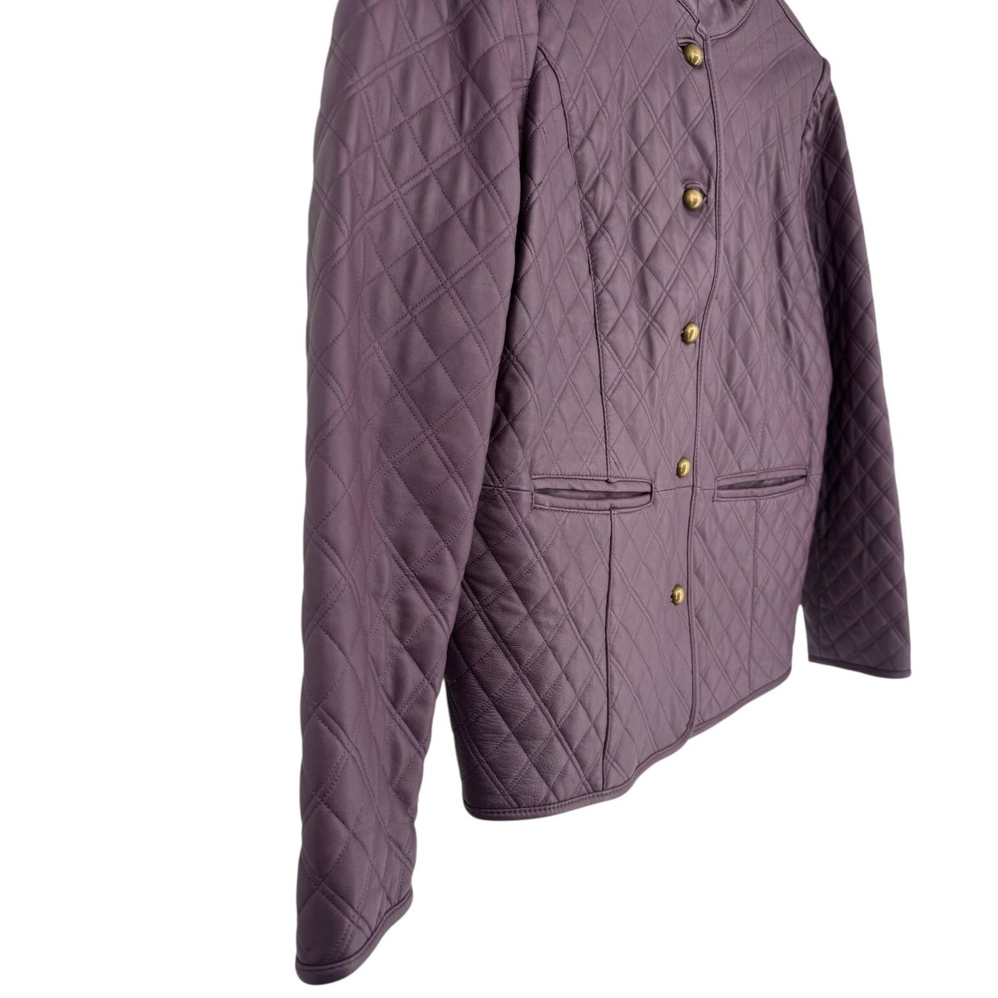 Isaac Mizrahi Live Womens XL Purple Leather Quilted Jacket Front Button Lined