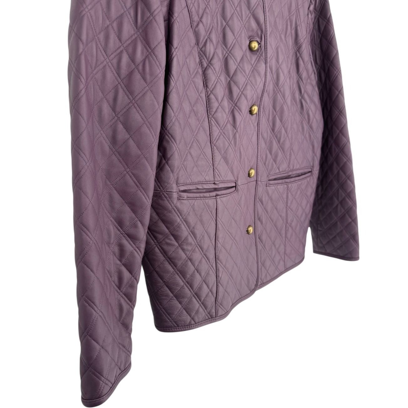 Isaac Mizrahi Live Womens XL Purple Leather Quilted Jacket Front Button Lined