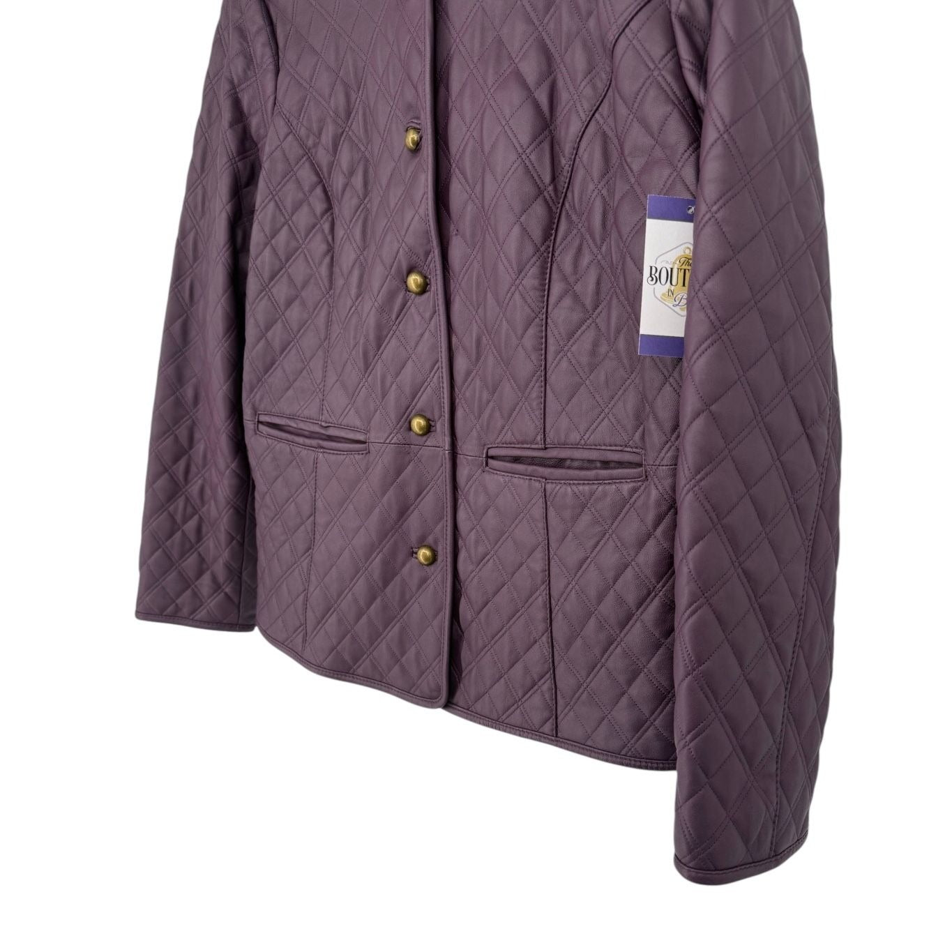 Isaac Mizrahi Live Womens XL Purple Leather Quilted Jacket Front Button Lined