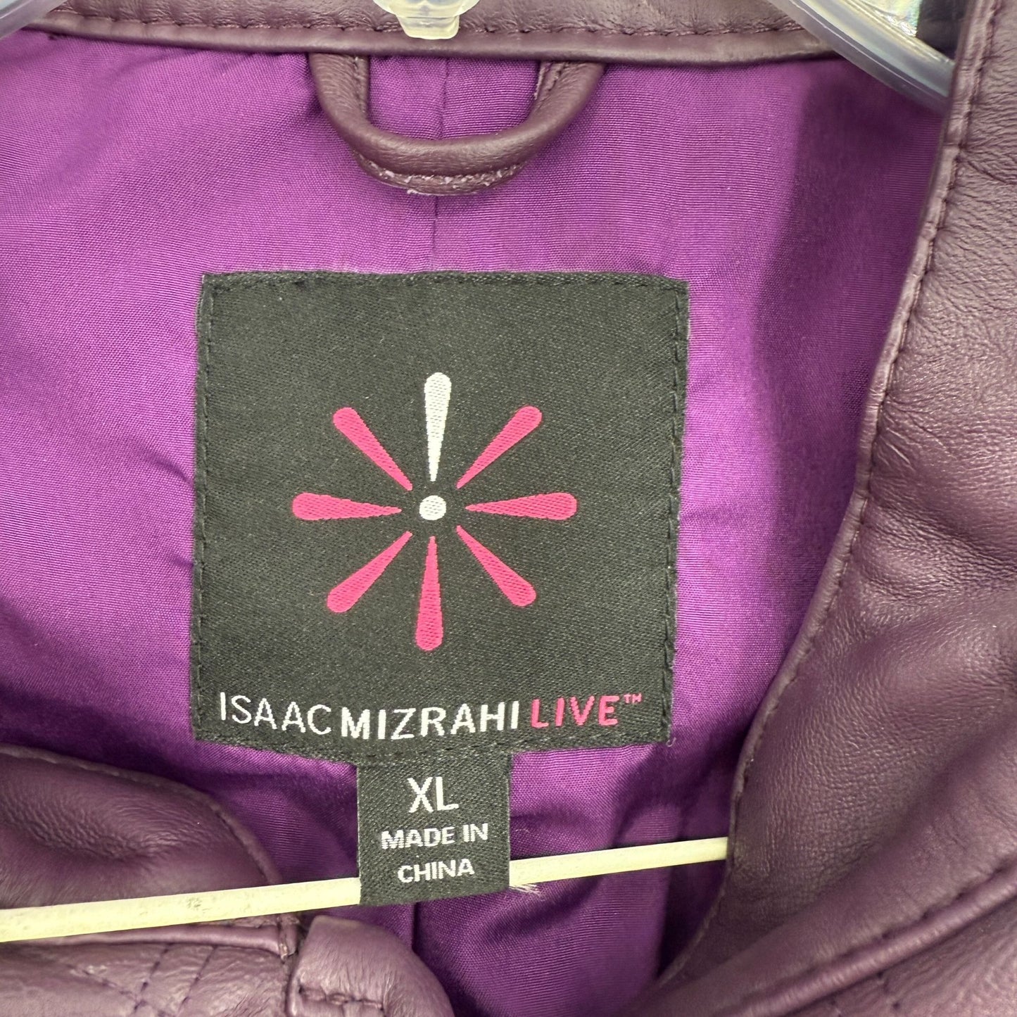 Isaac Mizrahi Live Womens XL Purple Leather Quilted Jacket Front Button Lined