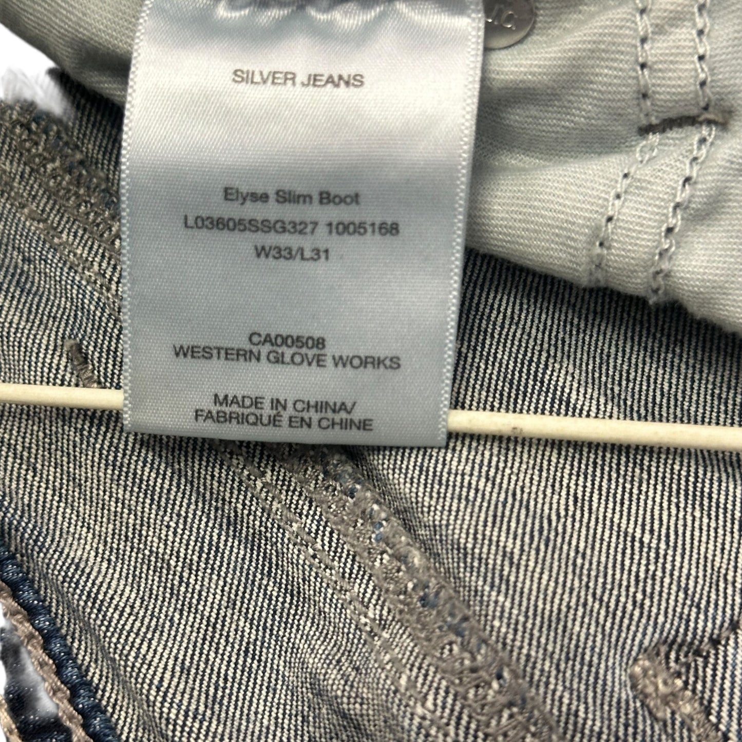 Silver Jeans Womens 33X31 Elyse Slim Boot Blue Distressed Stretch Western Y2K