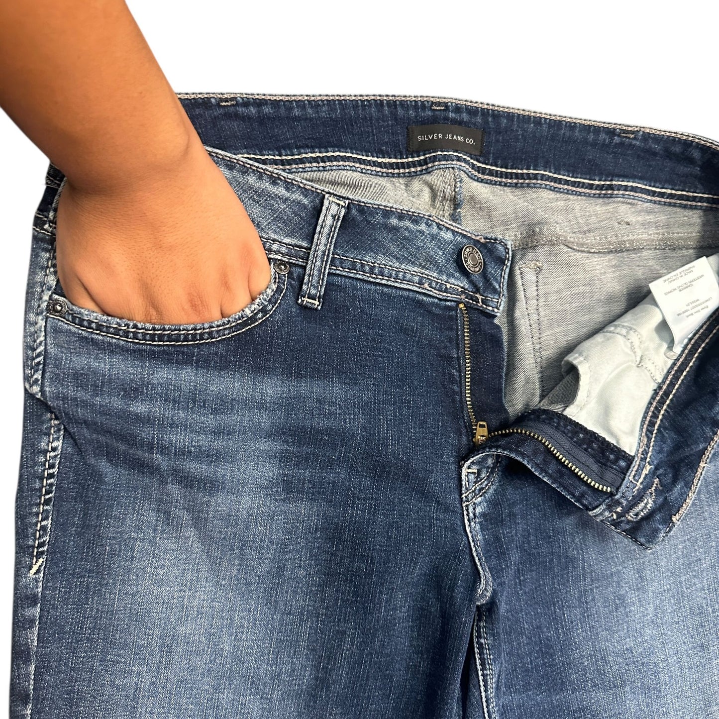 Silver Jeans Womens 33X31 Elyse Slim Boot Blue Distressed Stretch Western Y2K