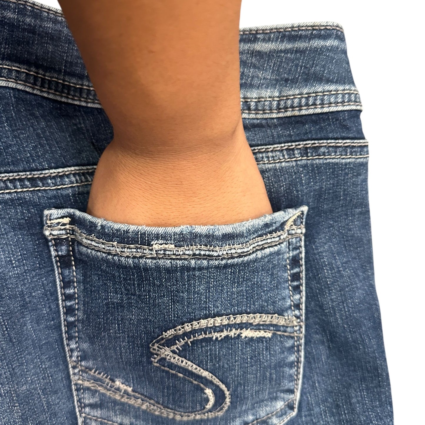 Silver Jeans Womens 33X31 Elyse Slim Boot Blue Distressed Stretch Western Y2K