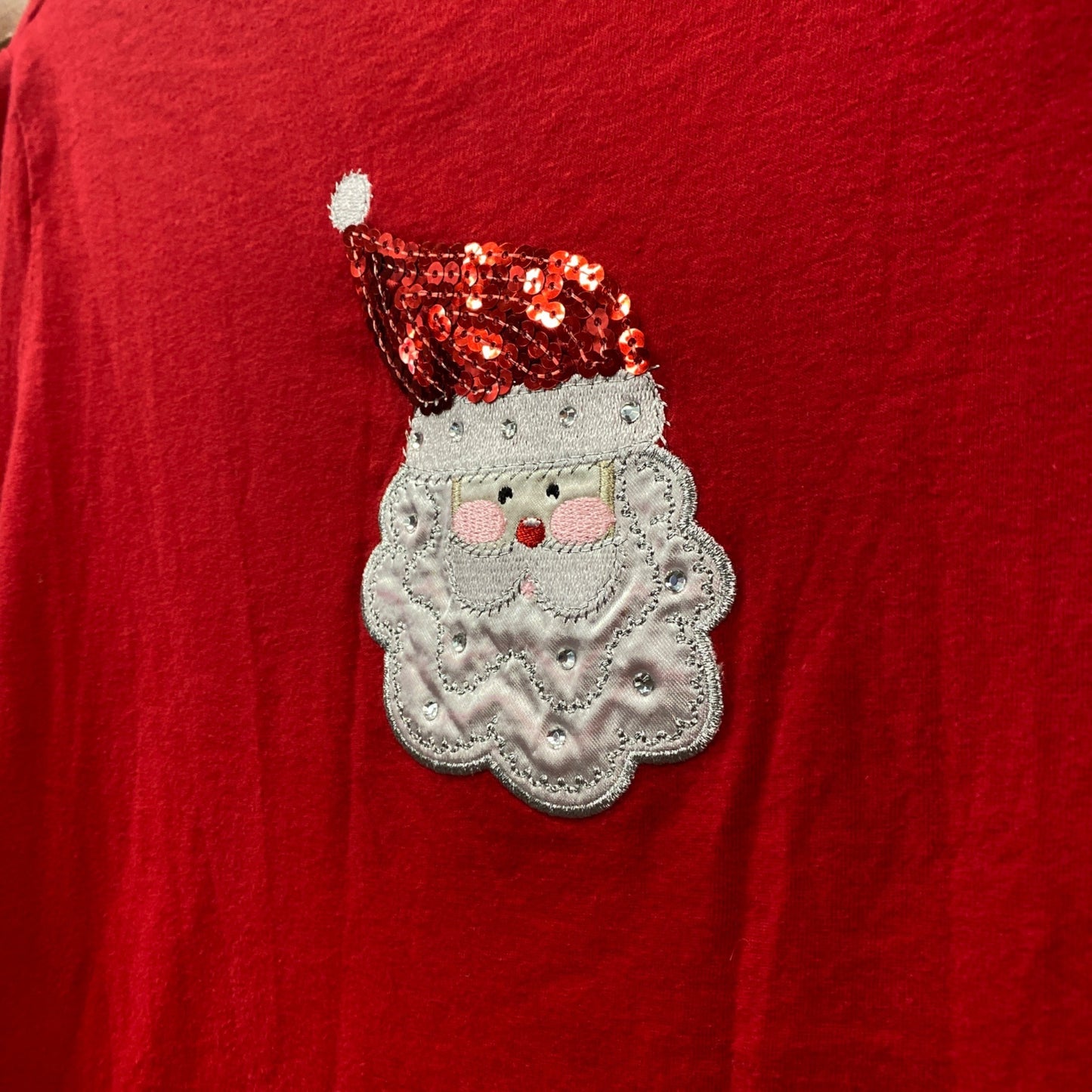 Christmas TShirt Sequin Santa M Red Rhinestone Novelty Holiday Bling Casual Cozy