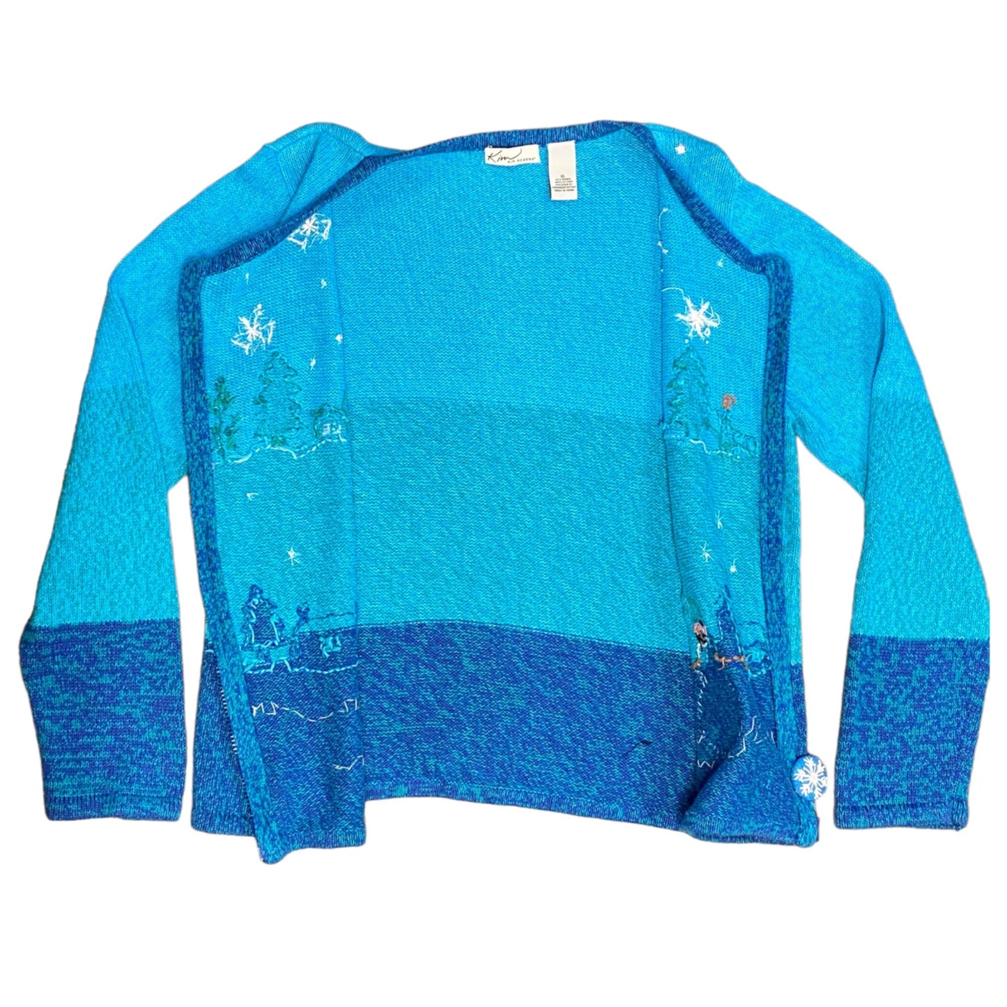 Snowman Christmas Sweater Kim Rogers XL Zip Front Maximalist Grandmacore Quirky