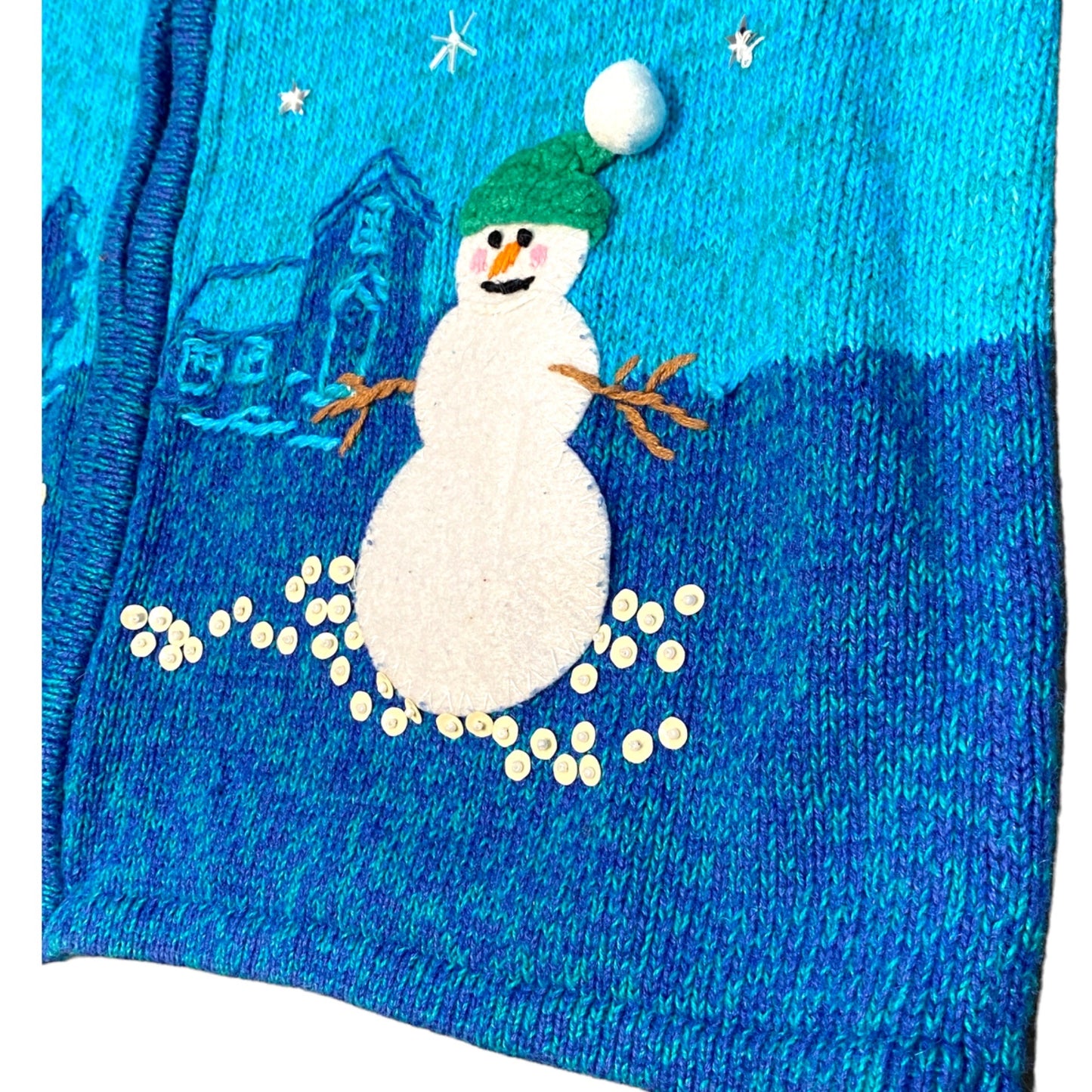 Snowman Christmas Sweater Kim Rogers XL Zip Front Maximalist Grandmacore Quirky