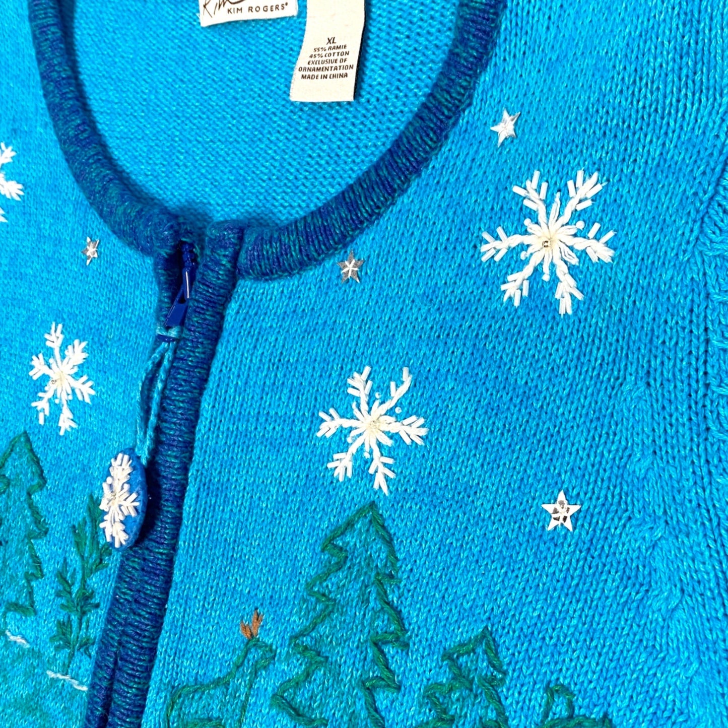 Snowman Christmas Sweater Kim Rogers XL Zip Front Maximalist Grandmacore Quirky