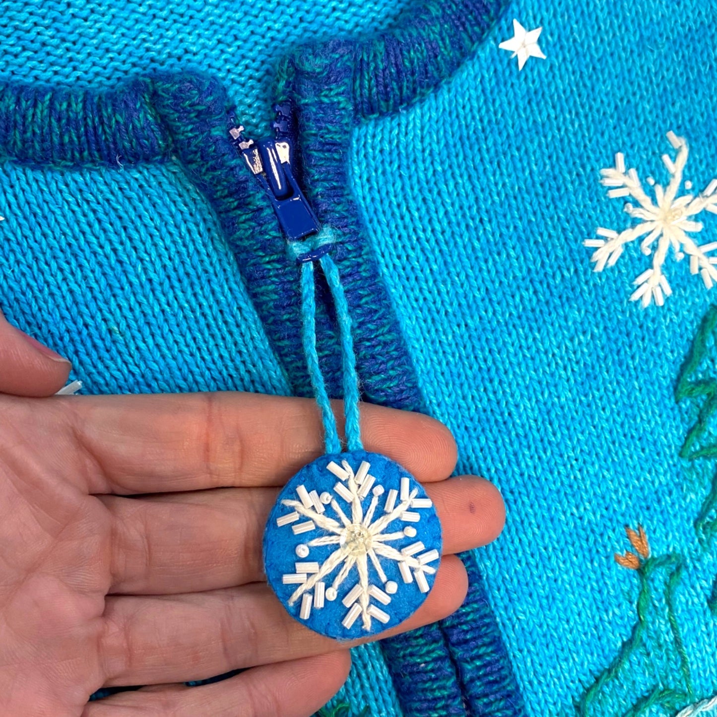 Snowman Christmas Sweater Kim Rogers XL Zip Front Maximalist Grandmacore Quirky