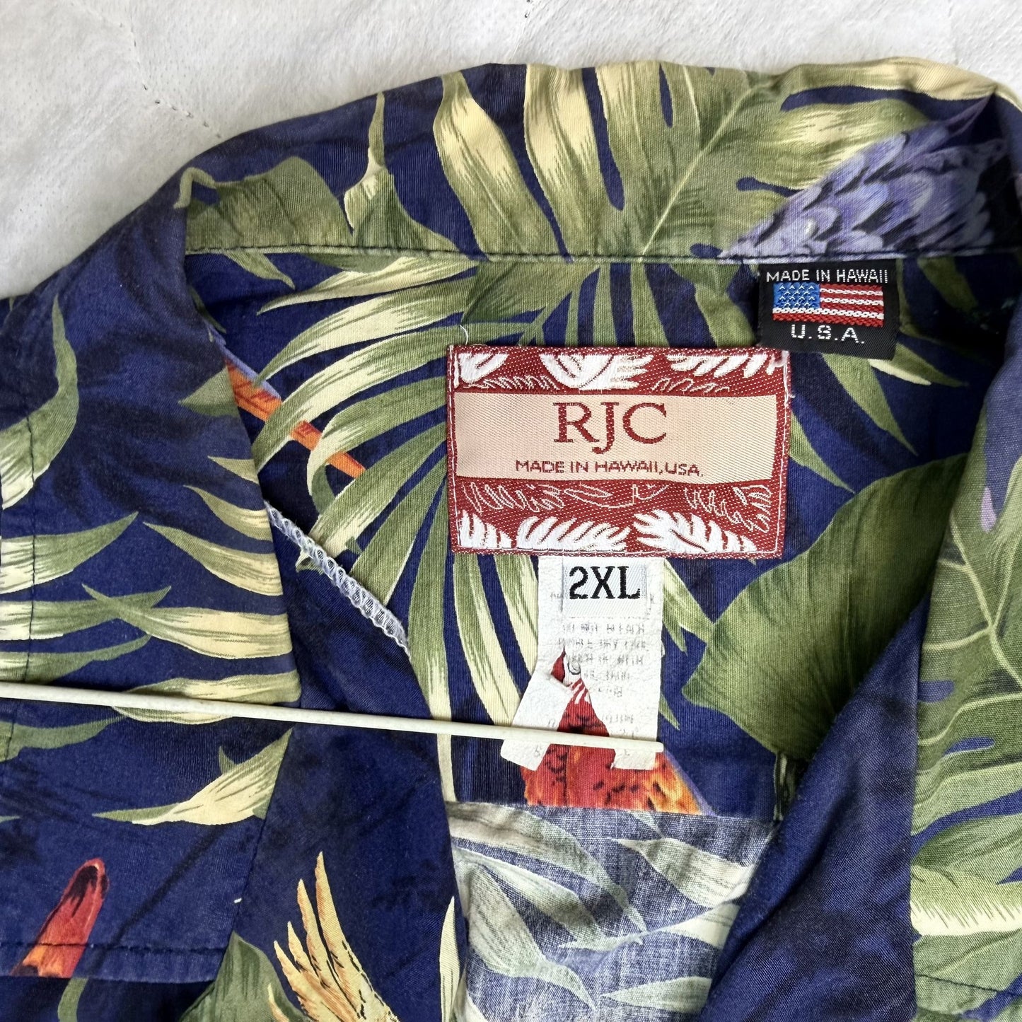 Vtg RJC Hawaiian Aloha Shirt 2XL Parrot Tropical Short Sleeve Hawaii USA Made