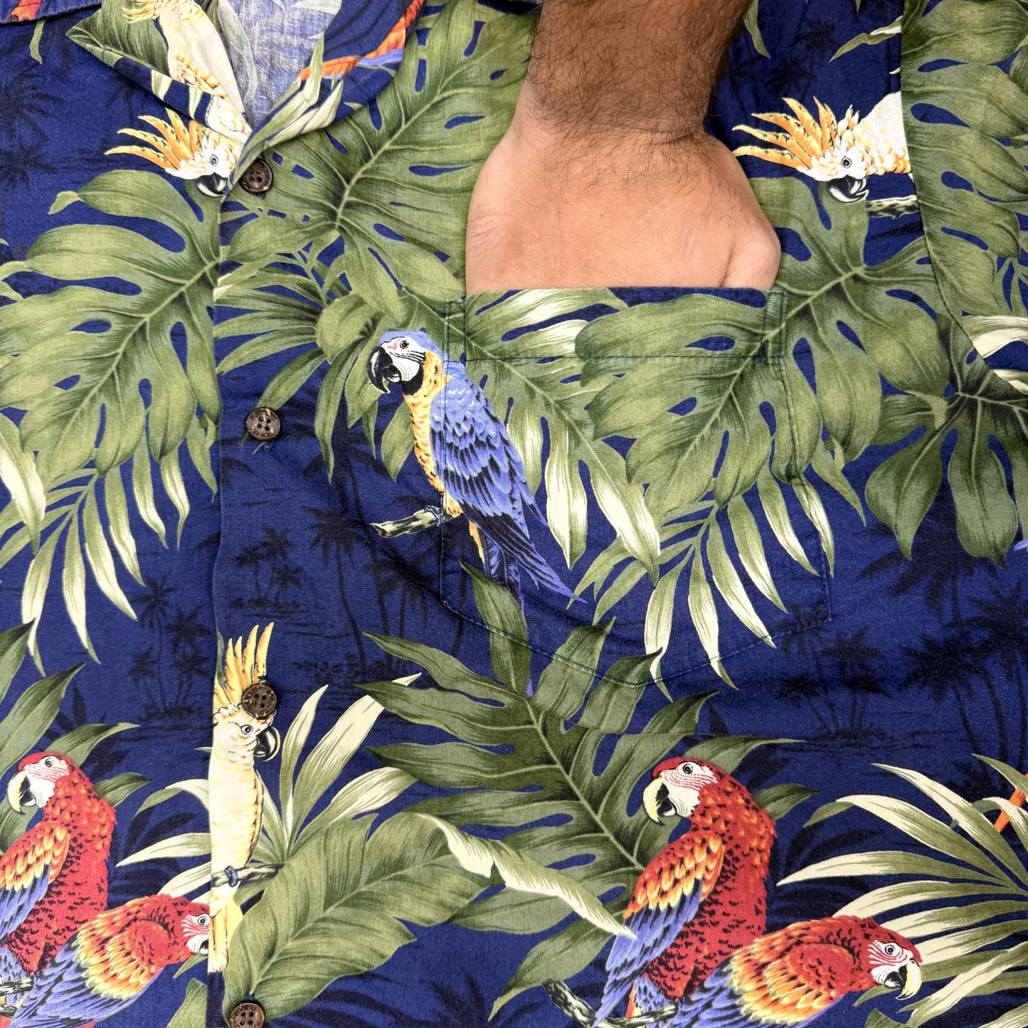 Vtg RJC Hawaiian Aloha Shirt 2XL Parrot Tropical Short Sleeve Hawaii USA Made