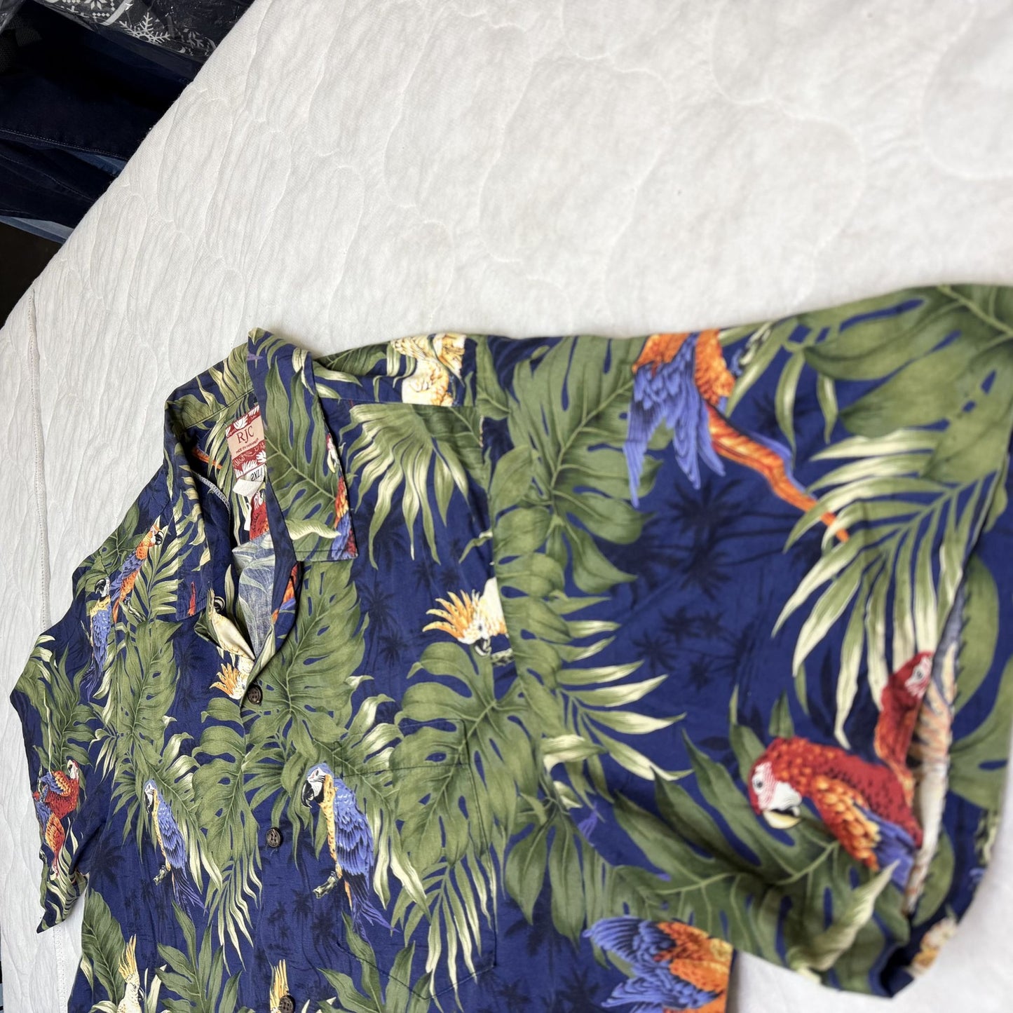 Vtg RJC Hawaiian Aloha Shirt 2XL Parrot Tropical Short Sleeve Hawaii USA Made