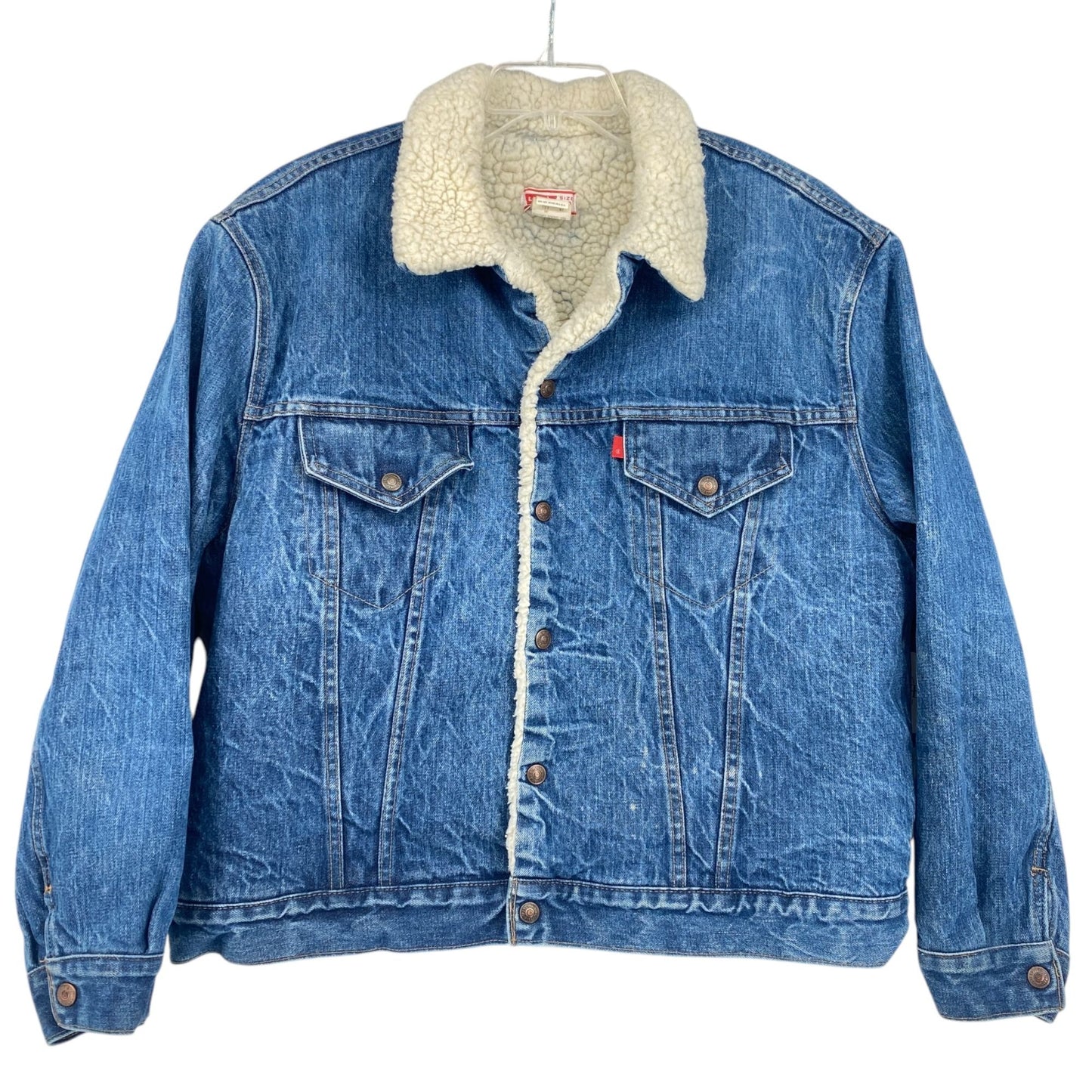 Vtg Levis Denim Trucker Jean Jacket Sherpa Lined USA Utility Cowboy Workwear 50