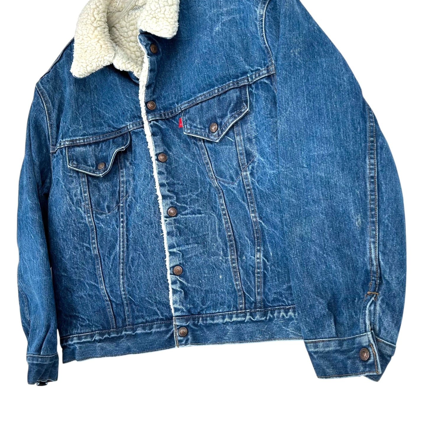 Vtg Levis Denim Trucker Jean Jacket Sherpa Lined USA Utility Cowboy Workwear 50