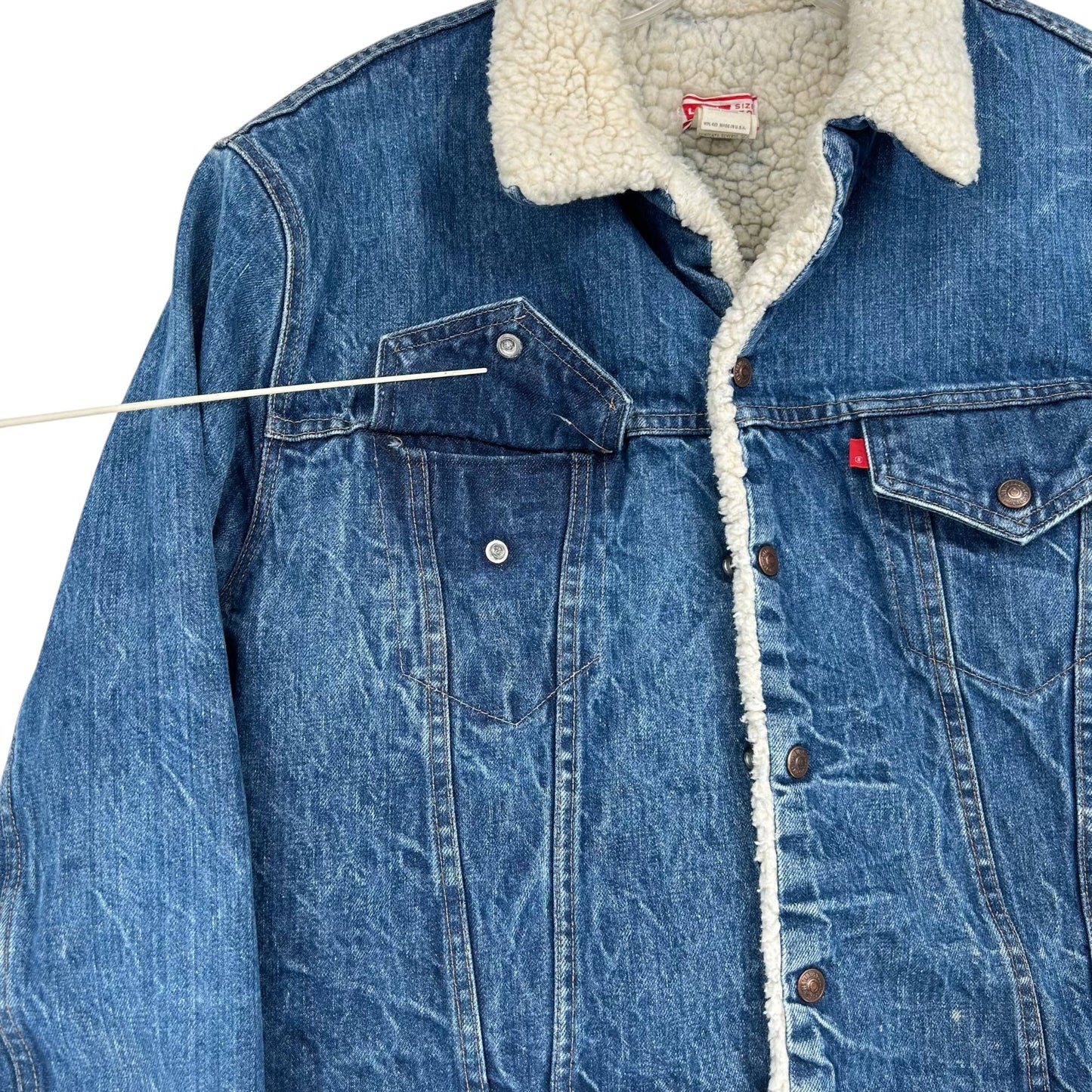 Vtg Levis Denim Trucker Jean Jacket Sherpa Lined USA Utility Cowboy Workwear 50