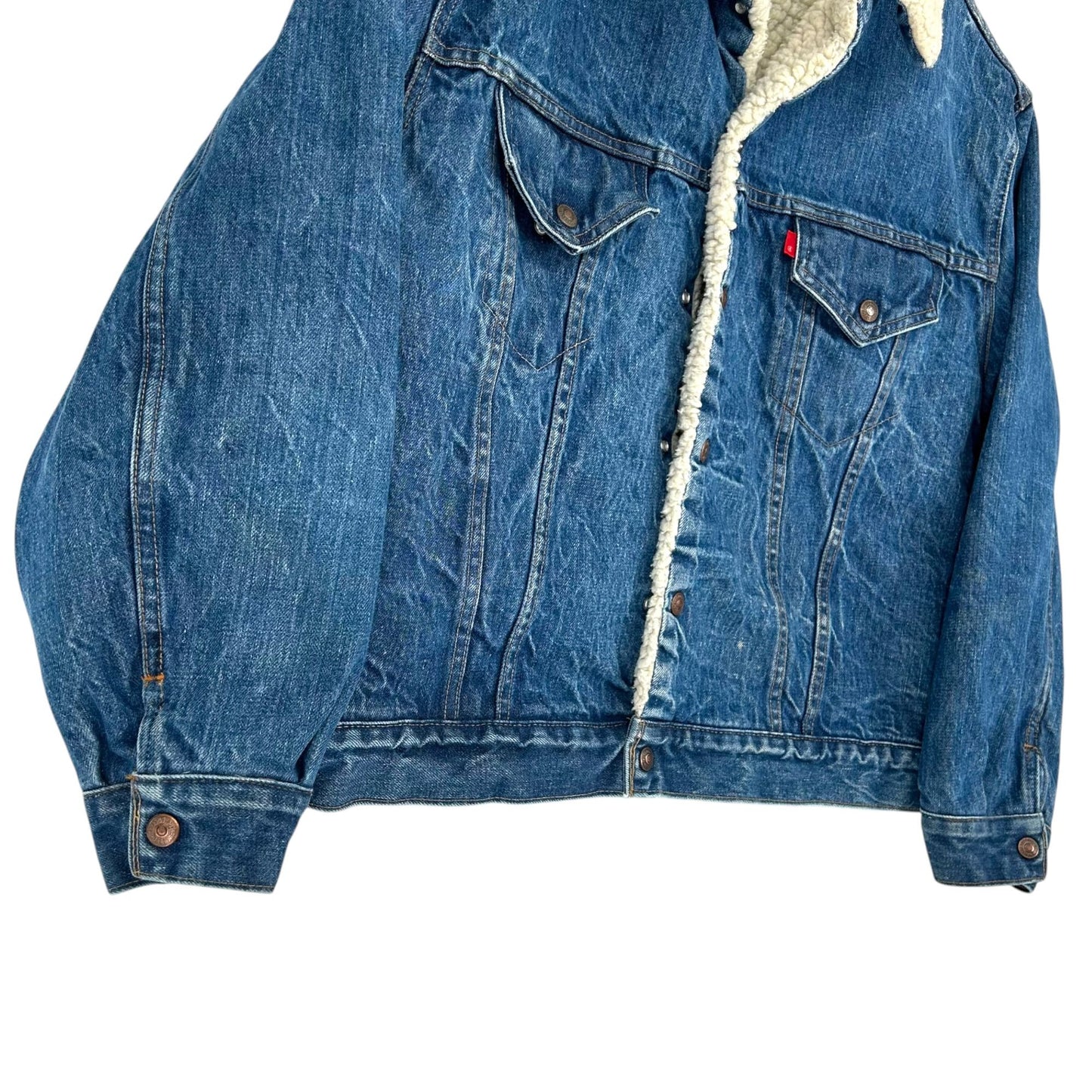 Vtg Levis Denim Trucker Jean Jacket Sherpa Lined USA Utility Cowboy Workwear 50