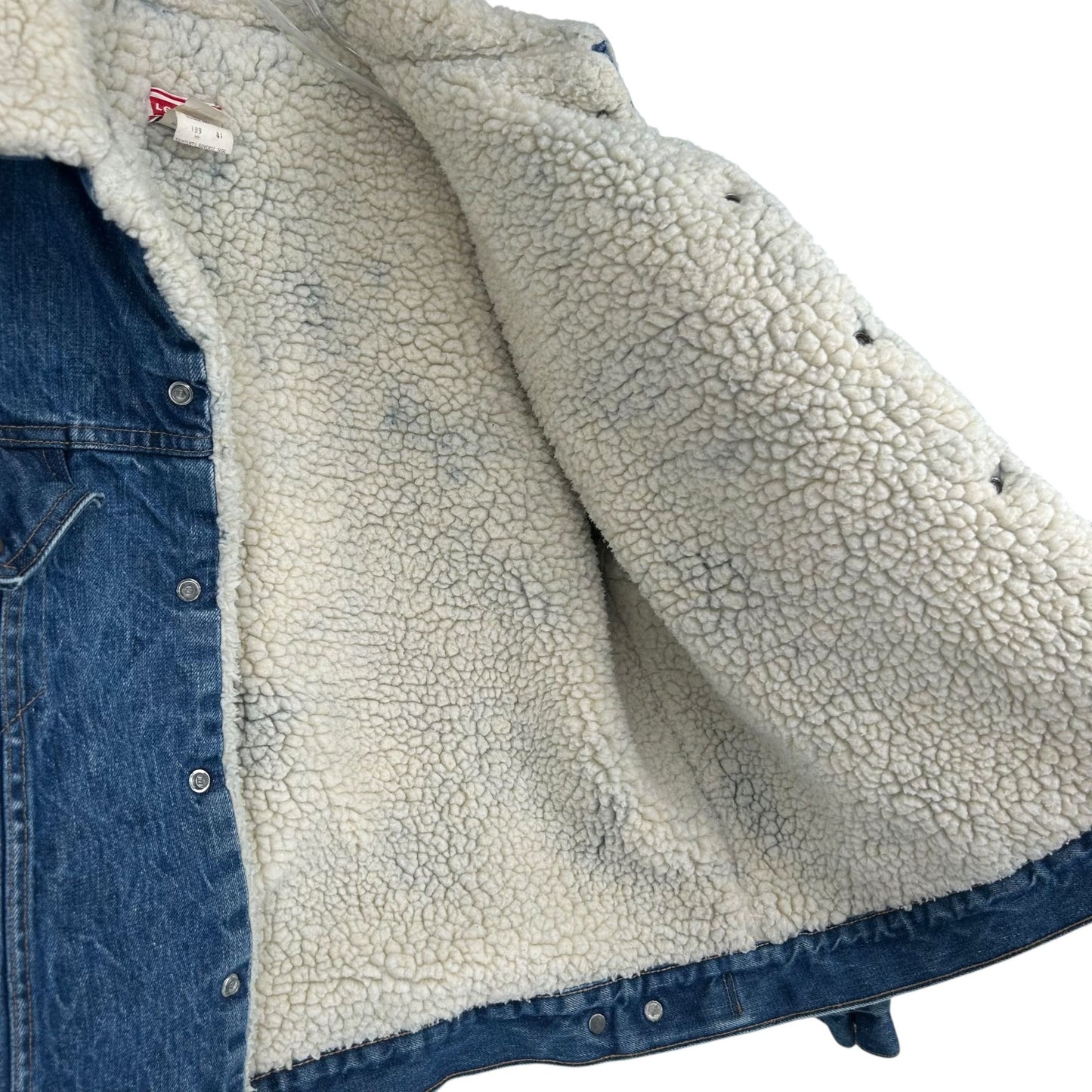 Vtg Levis Denim Trucker Jean Jacket Sherpa Lined USA Utility Cowboy Workwear 50