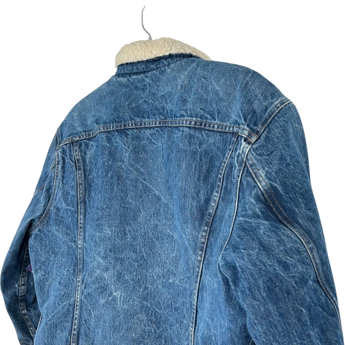 Vtg Levis Denim Trucker Jean Jacket Sherpa Lined USA Utility Cowboy Workwear 50
