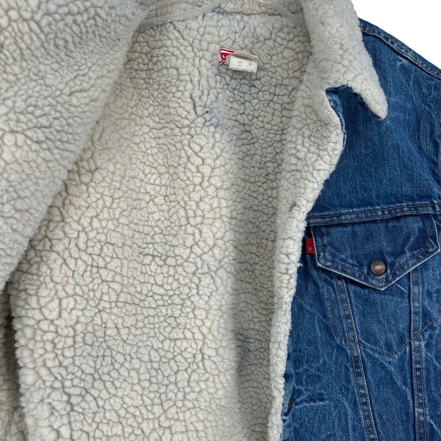 Vtg Levis Denim Trucker Jean Jacket Sherpa Lined USA Utility Cowboy Workwear 50