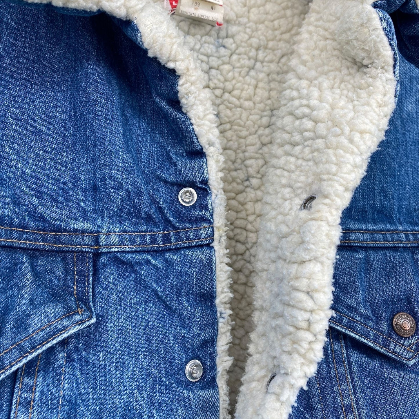 Vtg Levis Denim Trucker Jean Jacket Sherpa Lined USA Utility Cowboy Workwear 50