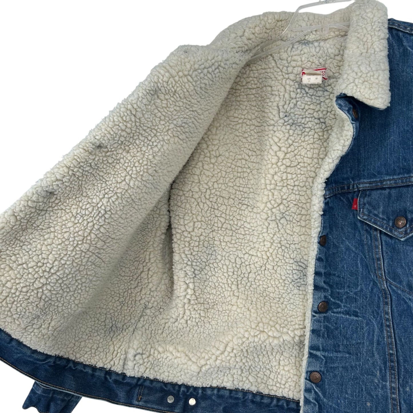 Vtg Levis Denim Trucker Jean Jacket Sherpa Lined USA Utility Cowboy Workwear 50