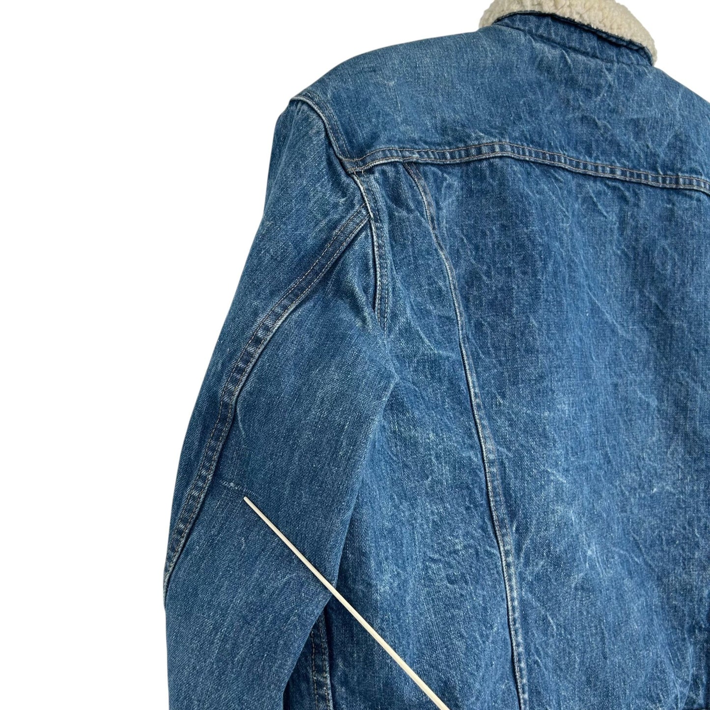 Vtg Levis Denim Trucker Jean Jacket Sherpa Lined USA Utility Cowboy Workwear 50