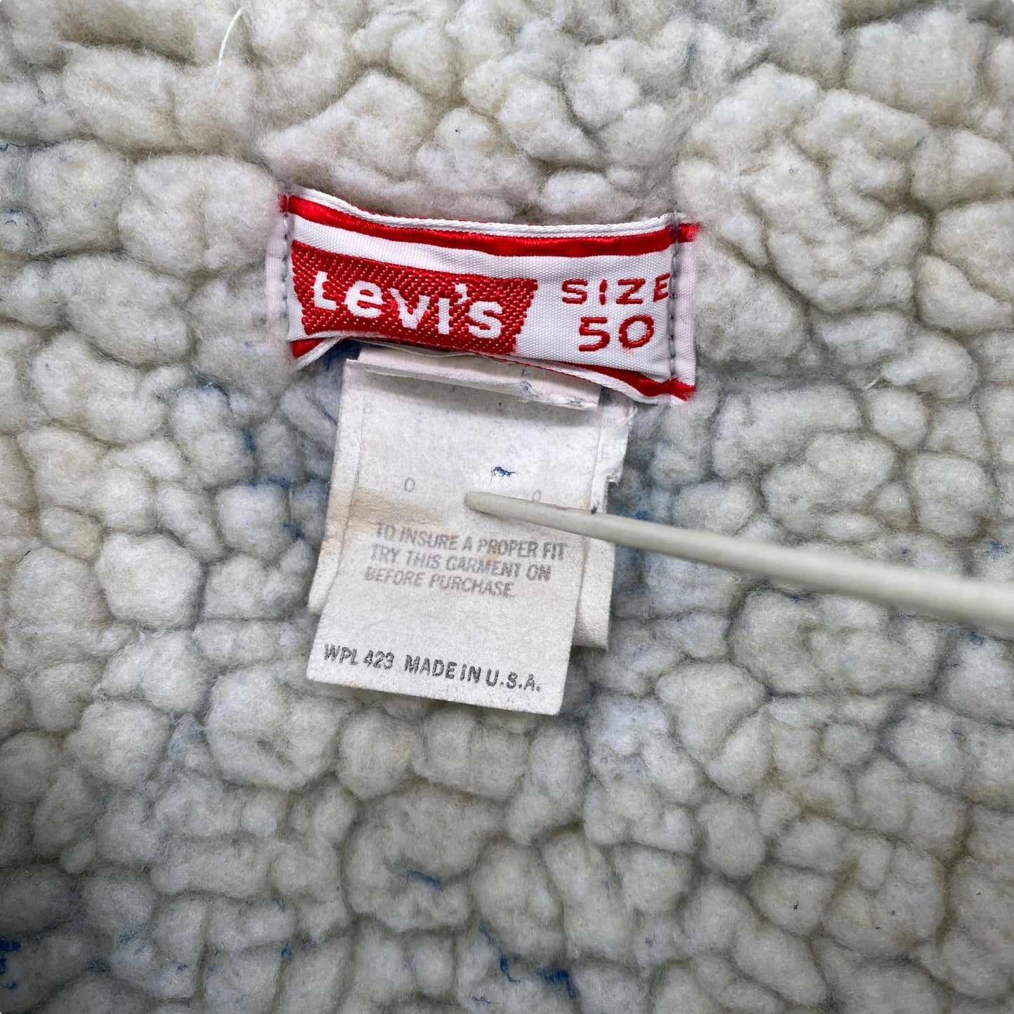 Vtg Levis Denim Trucker Jean Jacket Sherpa Lined USA Utility Cowboy Workwear 50