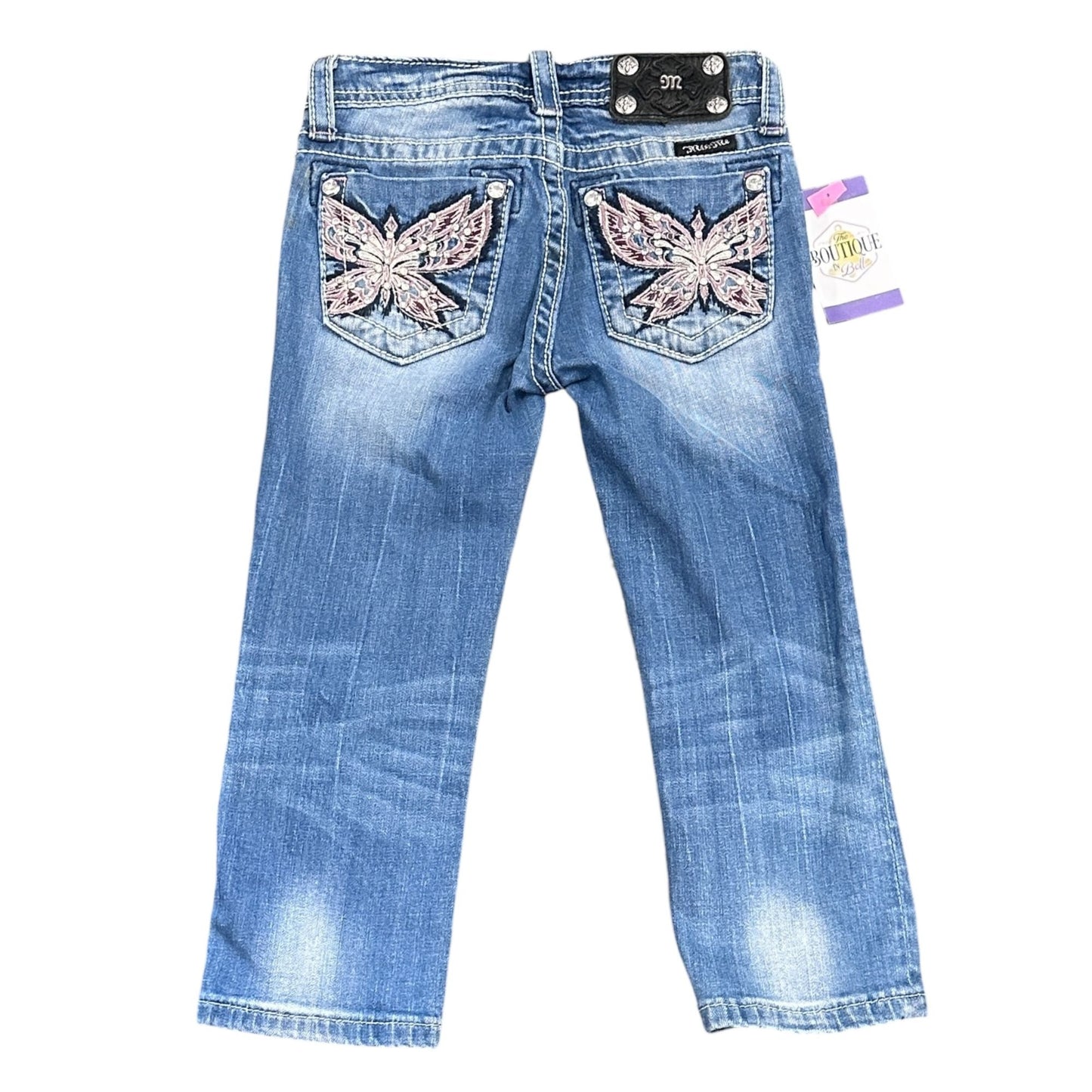 Miss Me Girls Blue Butterfly Embellished Capri Jeans Size 10