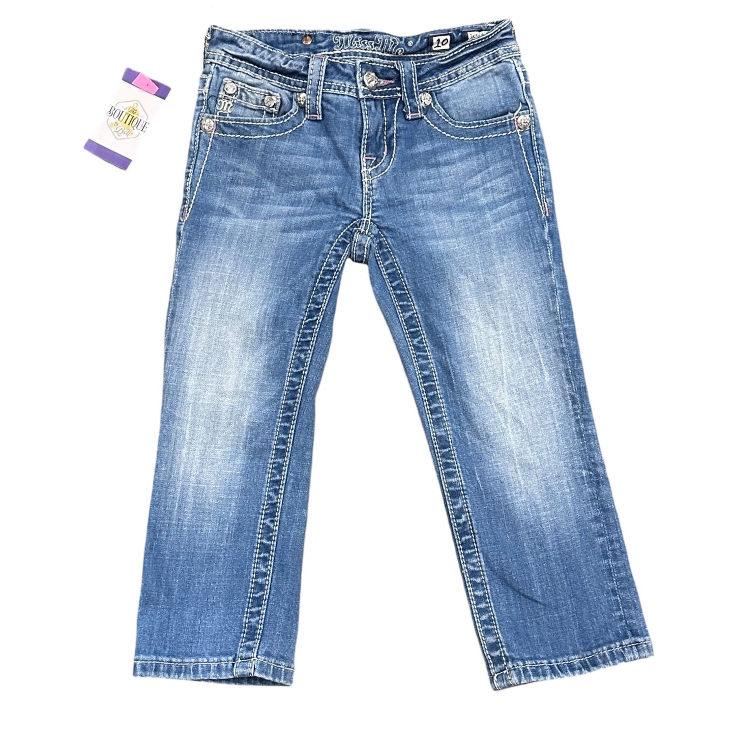 Miss Me Girls Blue Butterfly Embellished Capri Jeans Size 10