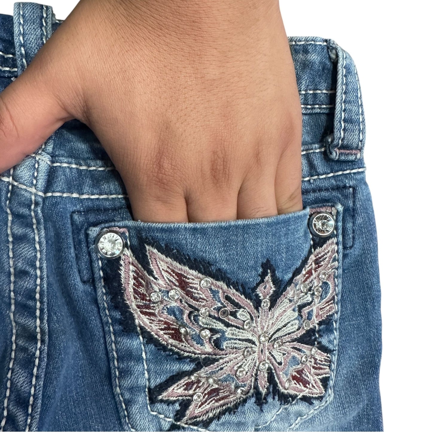Miss Me Girls Blue Butterfly Embellished Capri Jeans Size 10