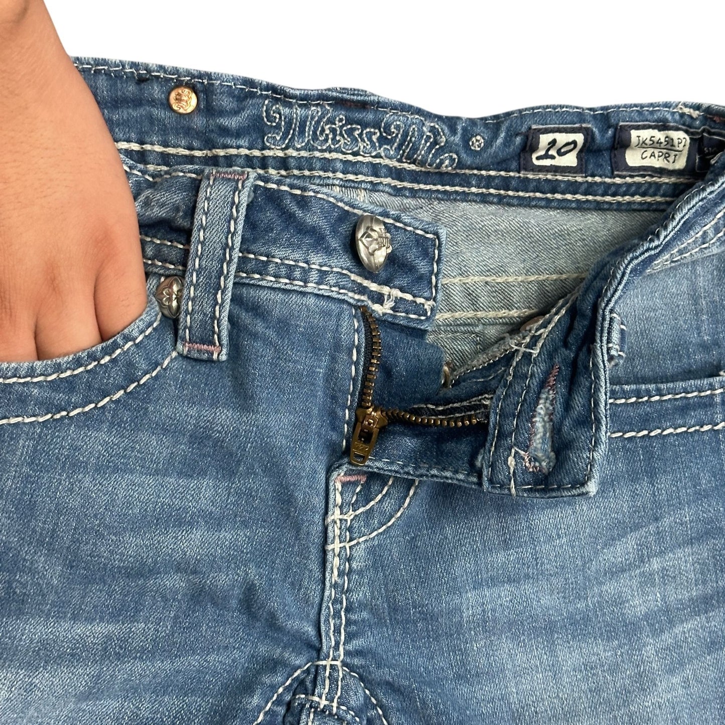 Miss Me Girls Blue Butterfly Embellished Capri Jeans Size 10