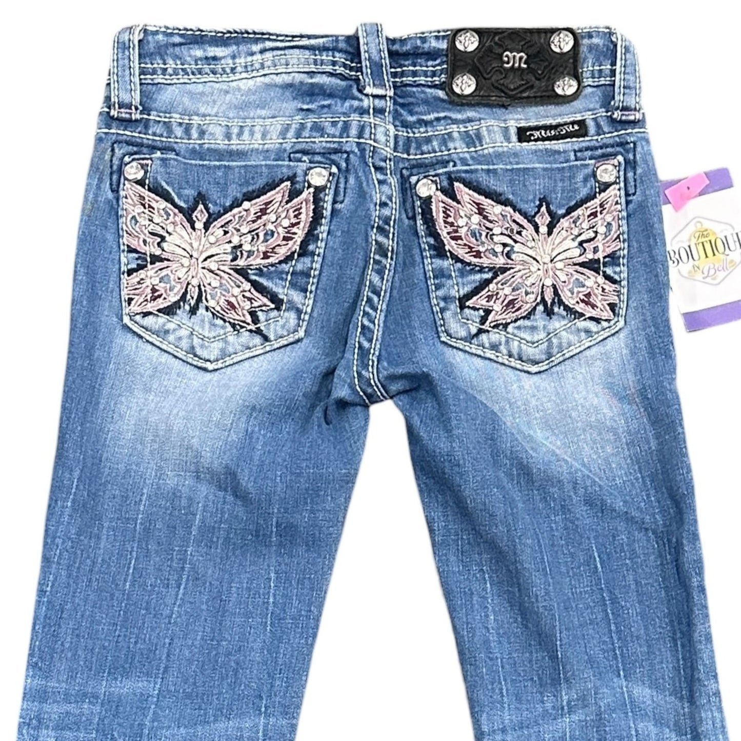 Miss Me Girls Blue Butterfly Embellished Capri Jeans Size 10