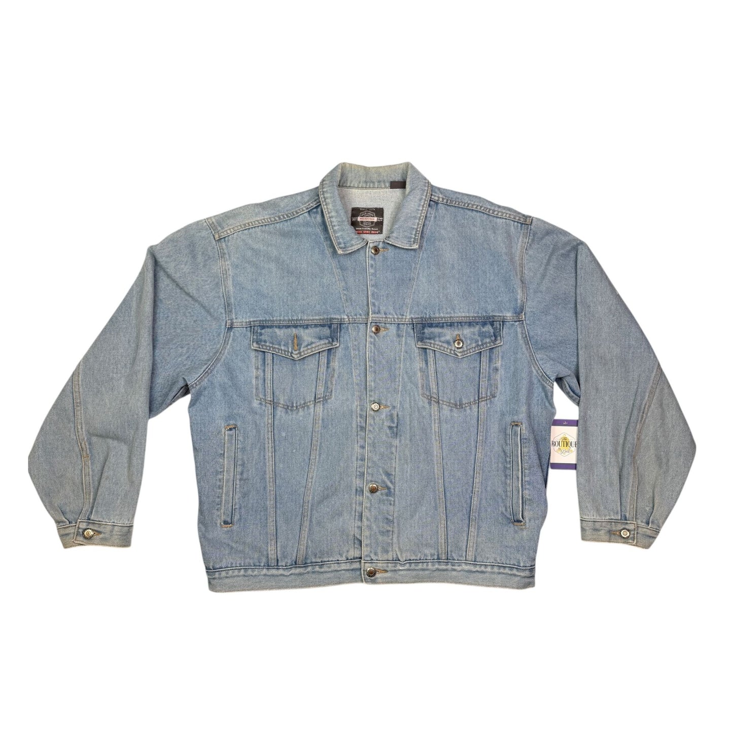 Vtg 90s Bugle Boy Light Wash Denim Mens Jacket Urban Streetwear Oversized Boxy