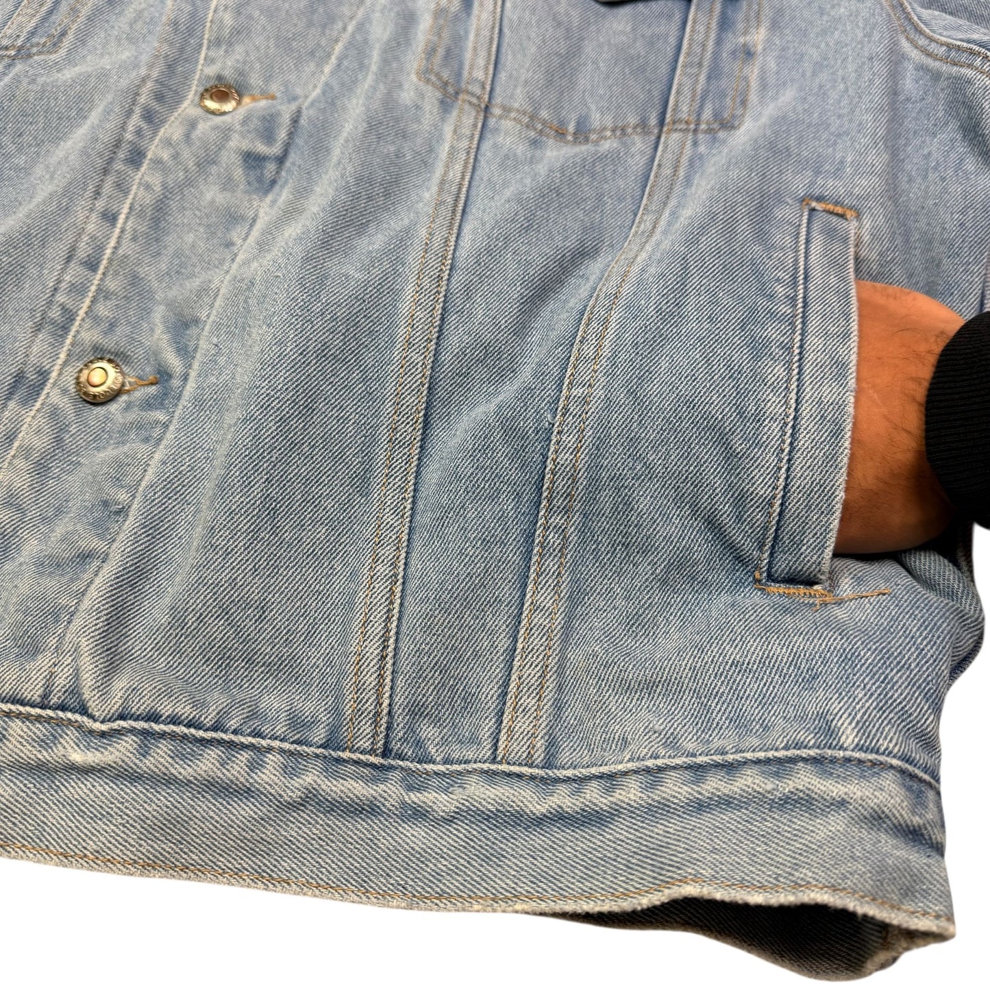 Vtg 90s Bugle Boy Light Wash Denim Mens Jacket Urban Streetwear Oversized Boxy