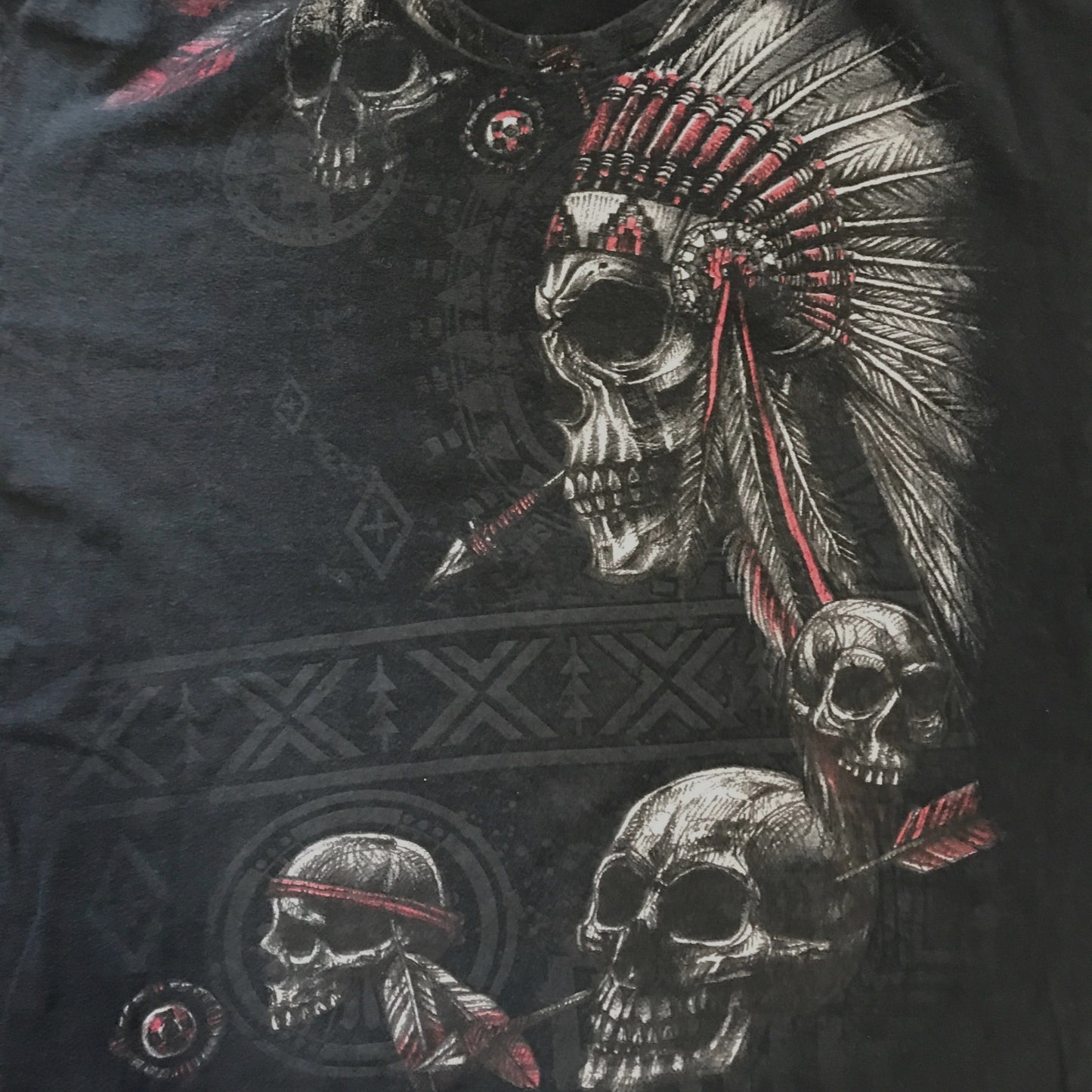 Vintage Native American Skull Warrior Gildan XL Black Tshirt Short Sleeve 90s