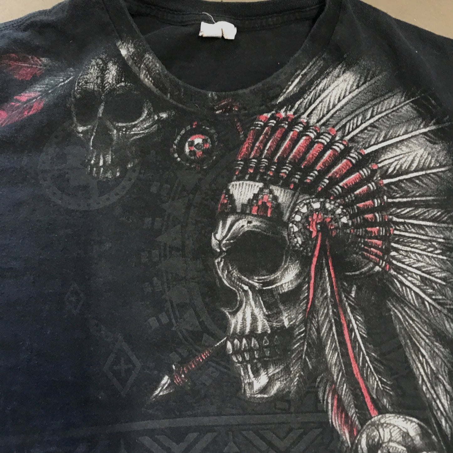 Vintage Native American Skull Warrior Gildan XL Black Tshirt Short Sleeve 90s