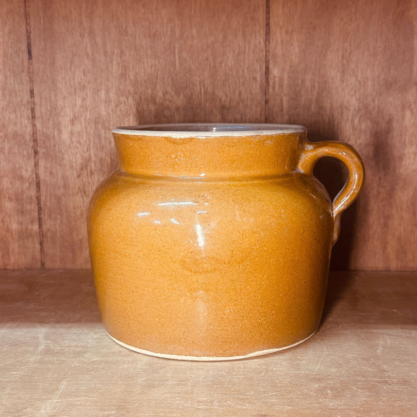 Ohio Stoneware 2 Qt Bean Pot Brown Glaze Crock No Lid Rustic Country Decor Vtg