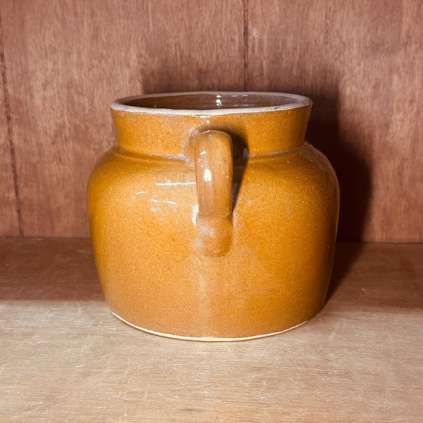 Ohio Stoneware 2 Qt Bean Pot Brown Glaze Crock No Lid Rustic Country Decor Vtg