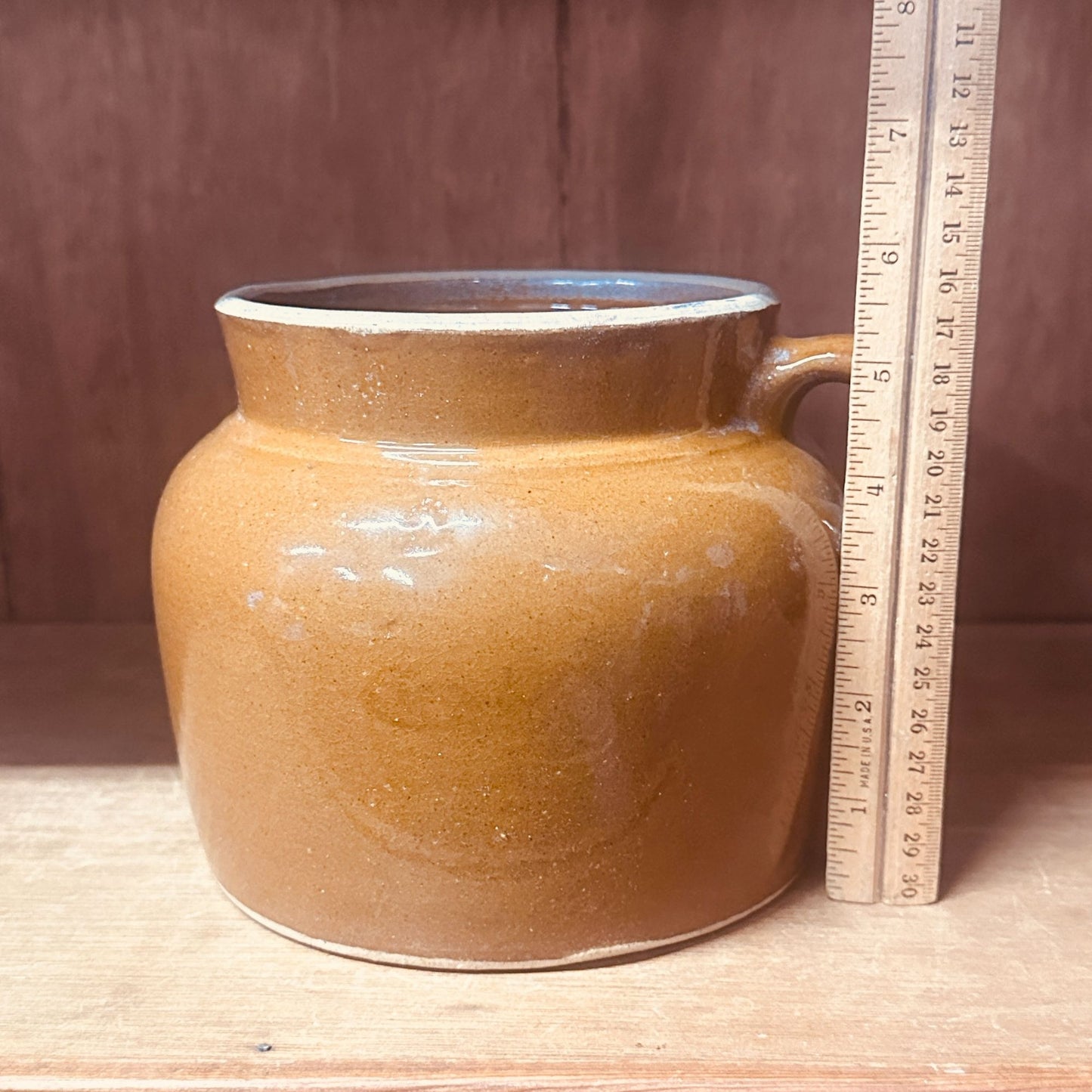 Ohio Stoneware 2 Qt Bean Pot Brown Glaze Crock No Lid Rustic Country Decor Vtg