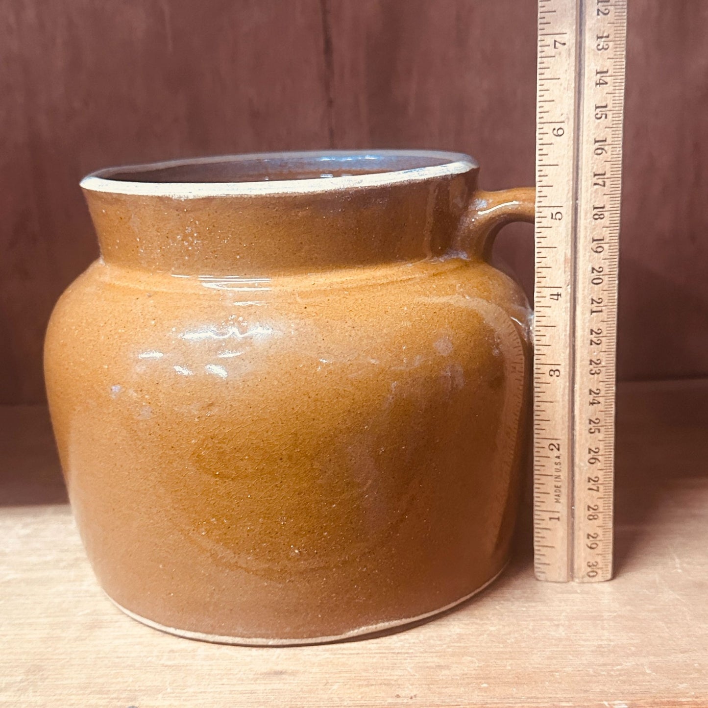 Ohio Stoneware 2 Qt Bean Pot Brown Glaze Crock No Lid Rustic Country Decor Vtg