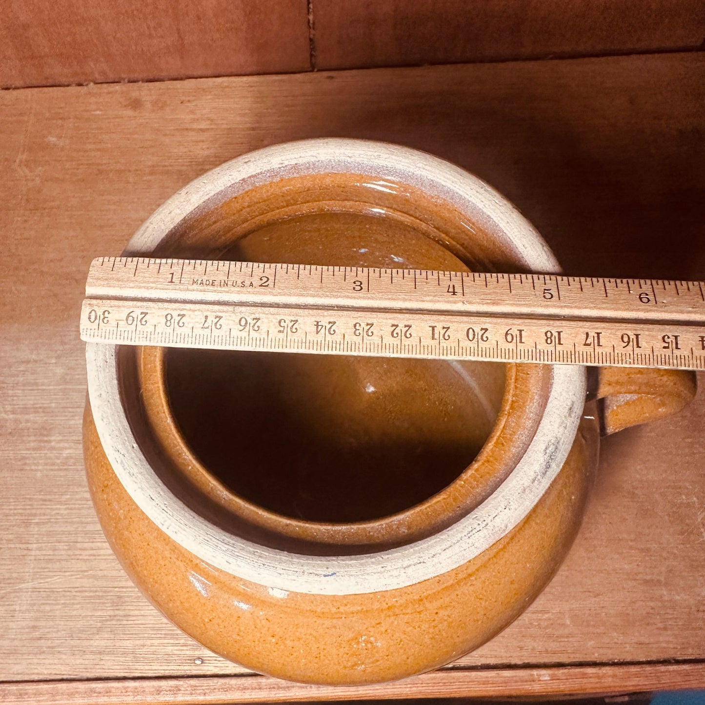 Ohio Stoneware 2 Qt Bean Pot Brown Glaze Crock No Lid Rustic Country Decor Vtg