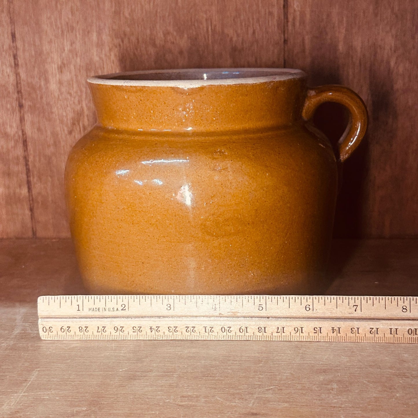 Ohio Stoneware 2 Qt Bean Pot Brown Glaze Crock No Lid Rustic Country Decor Vtg