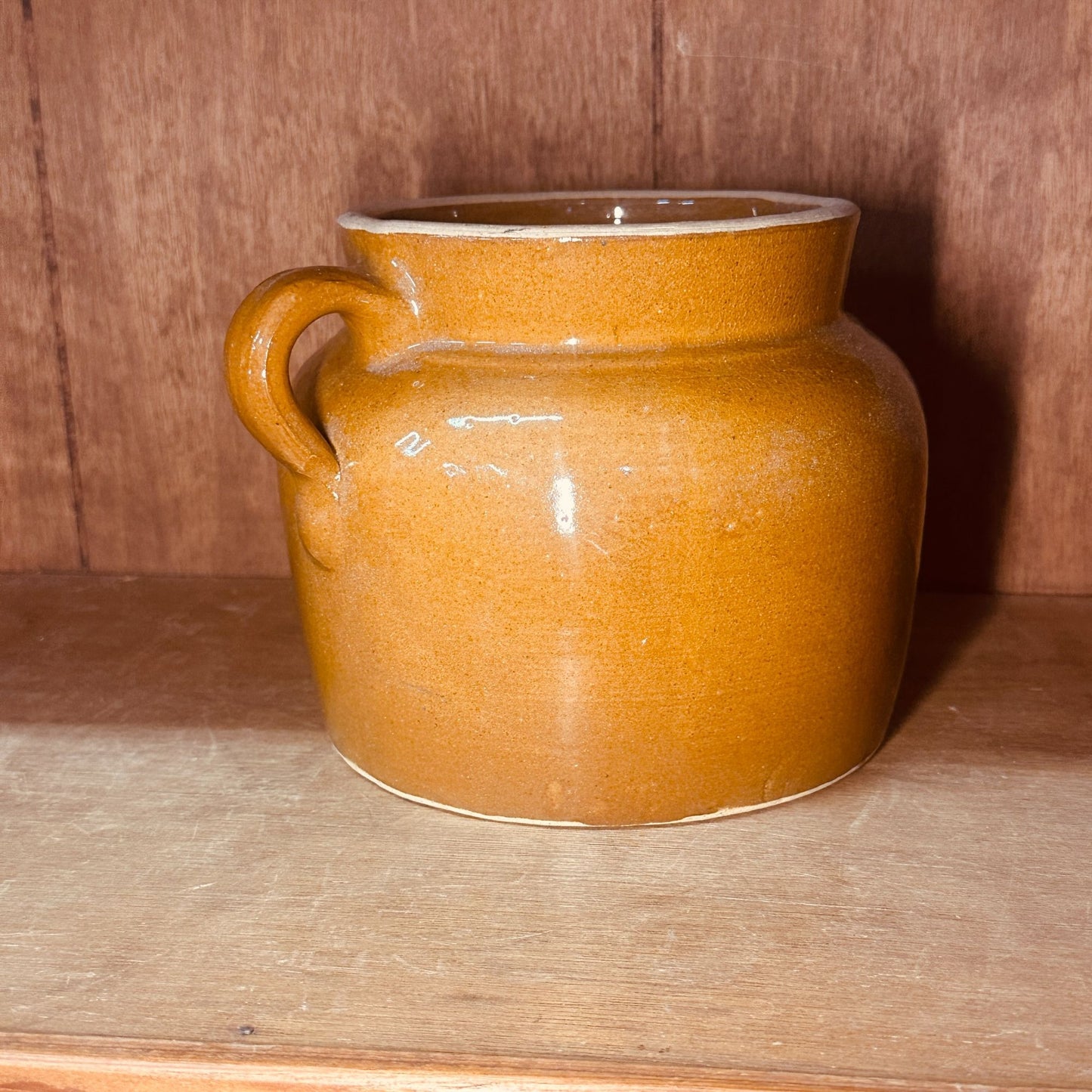 Ohio Stoneware 2 Qt Bean Pot Brown Glaze Crock No Lid Rustic Country Decor Vtg